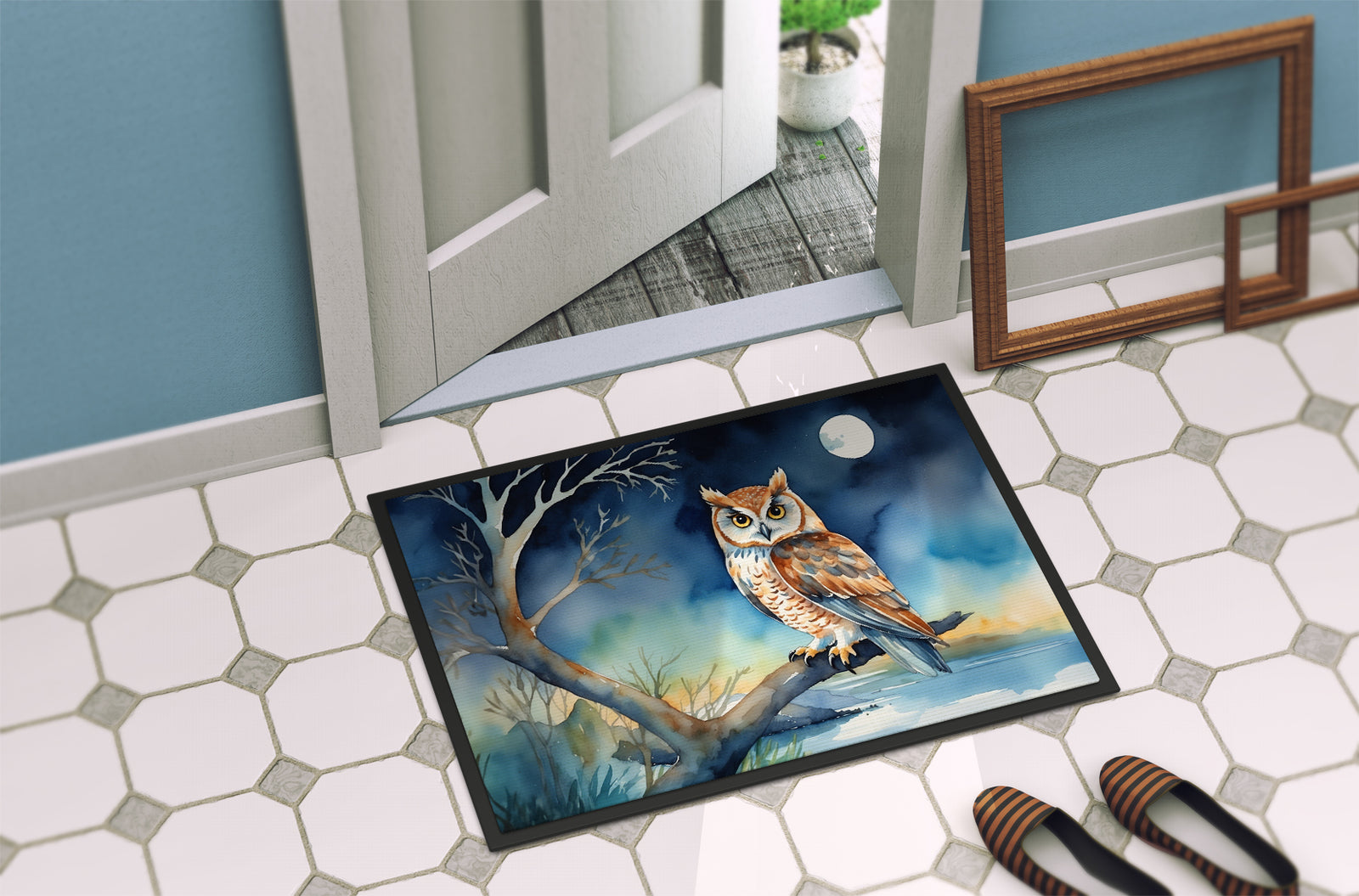 Caroline's Treasures Owl Perched in Coastal Tree Doormat - 18X27 Indoor / Outdoor Rug | Made in USA