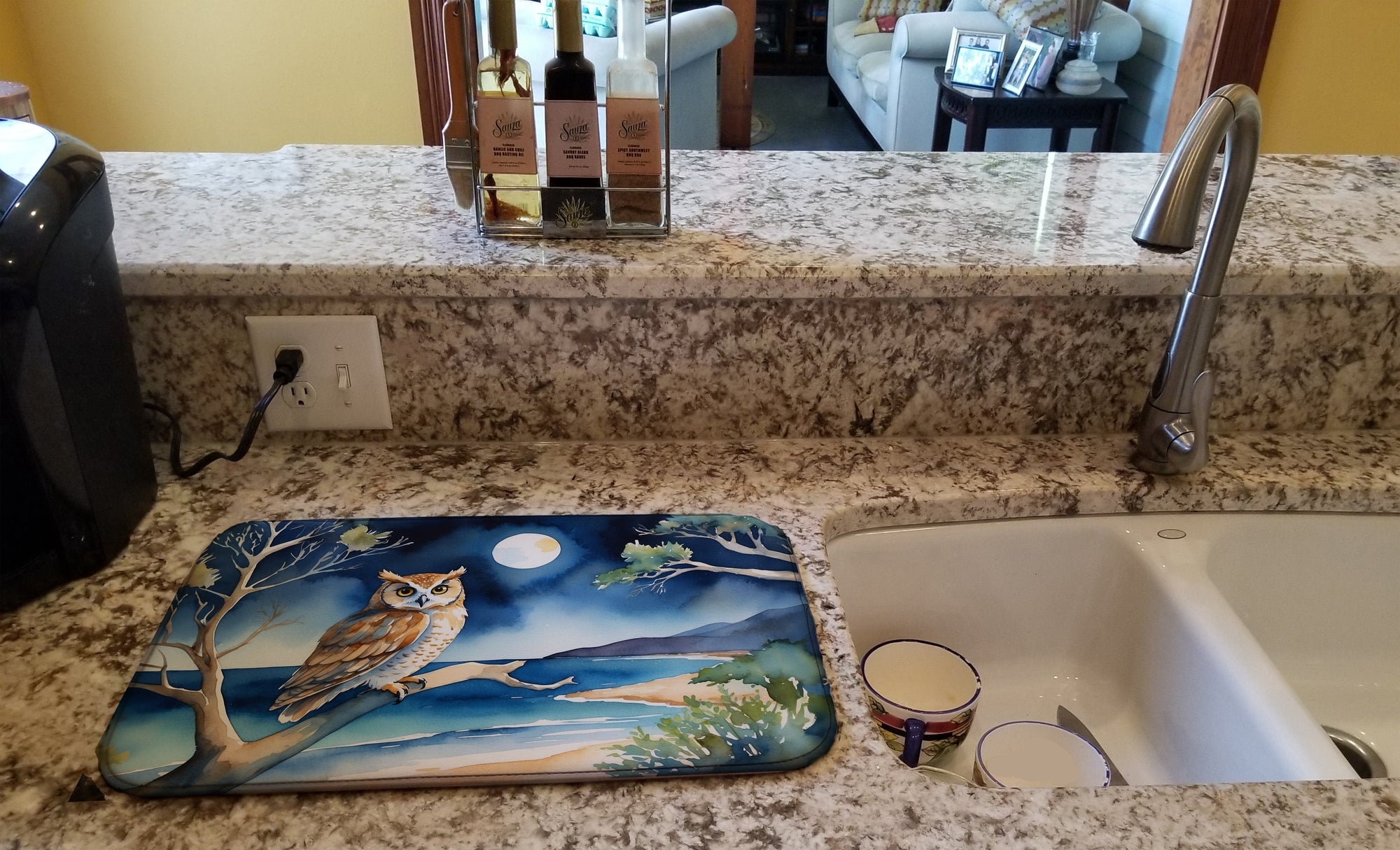 Caroline's Treasures Owl Perched in Coastal Tree Dish Drying Mat