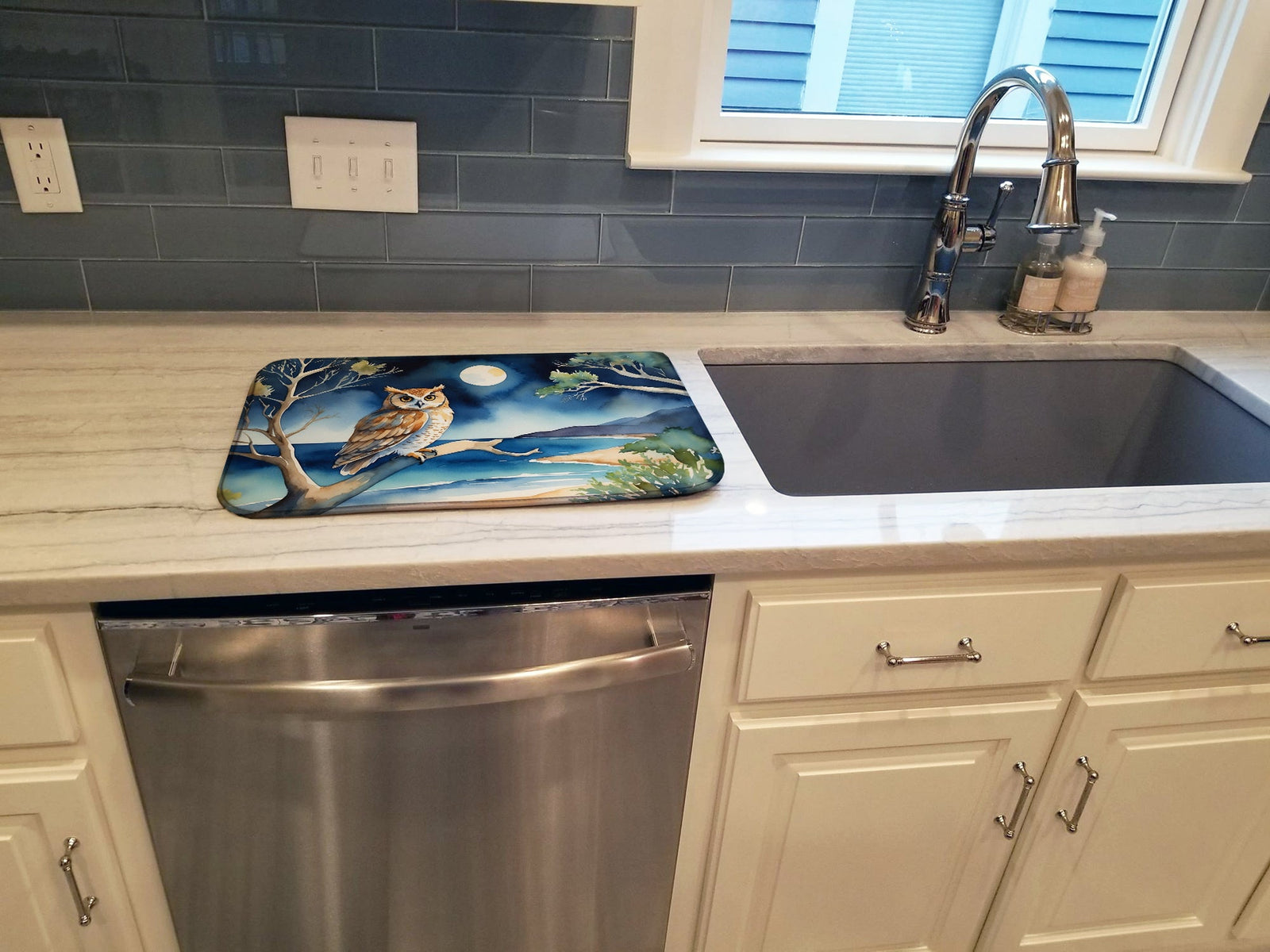 Caroline's Treasures Owl Perched in Coastal Tree Dish Drying Mat