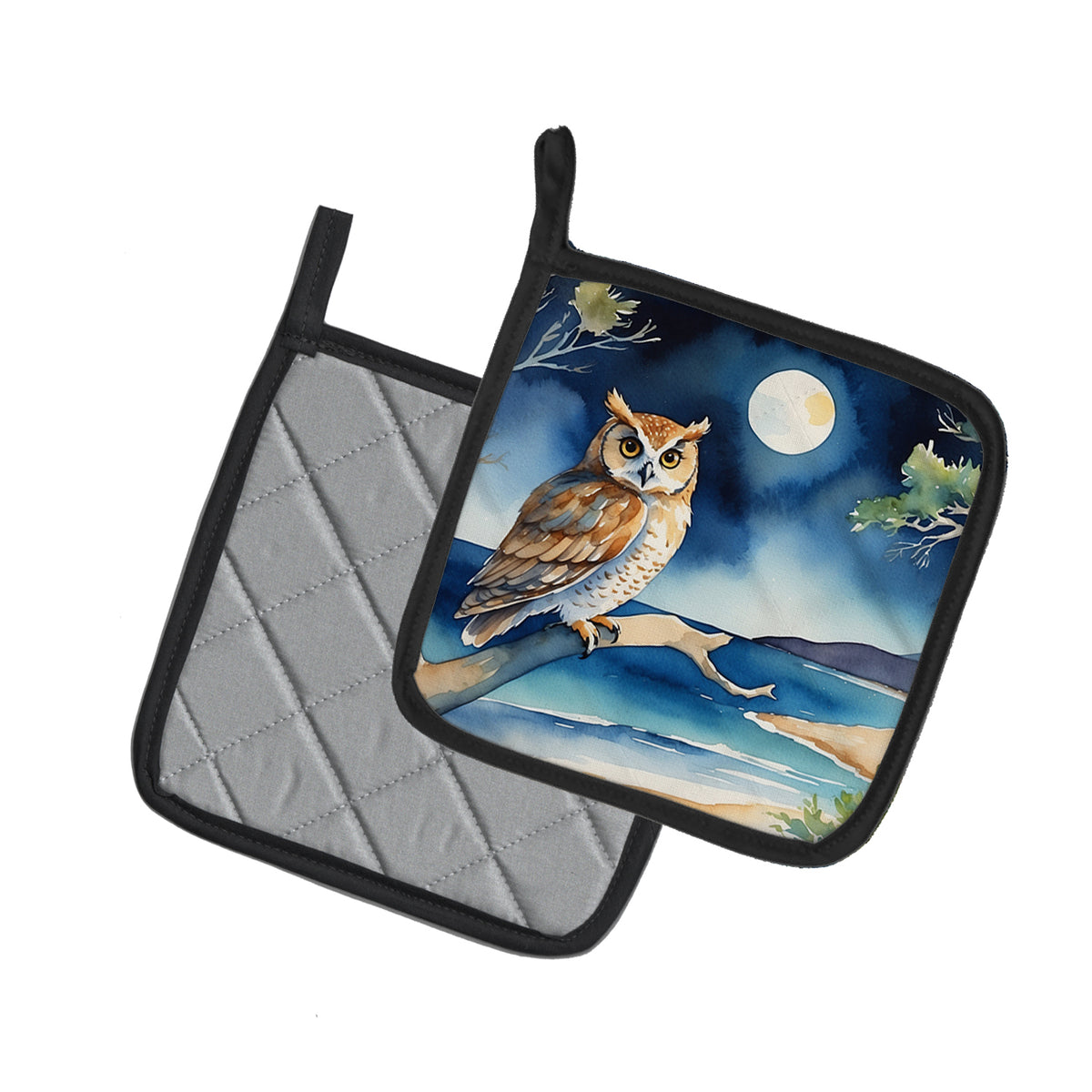 Caroline's Treasures Owl Perched in Coastal Tree Pot Holders - Set of 2 Decorative Kitchen Helpers | Made in the USA