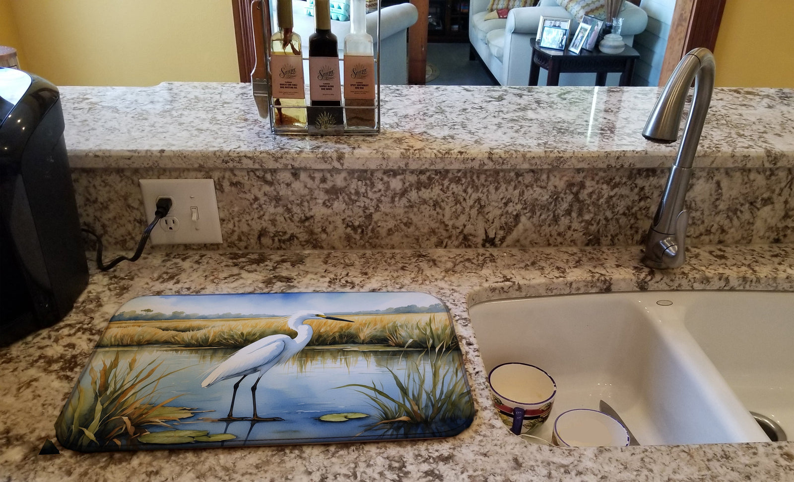 Caroline's Treasures Snowy Egret in Coastal Marshes Dish Drying Mat