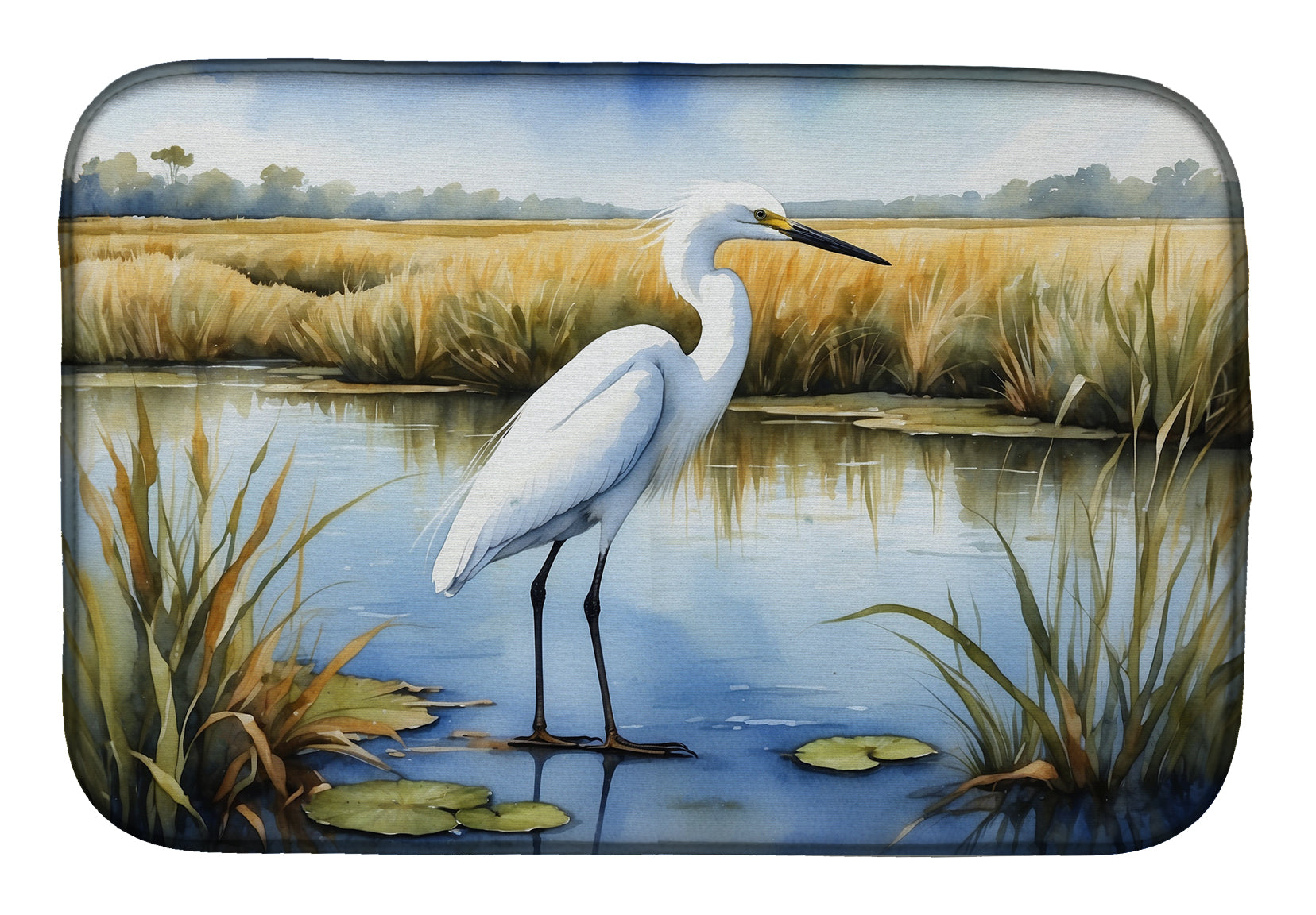 Caroline's Treasures Snowy Egret in Coastal Marshes Dish Drying Mat