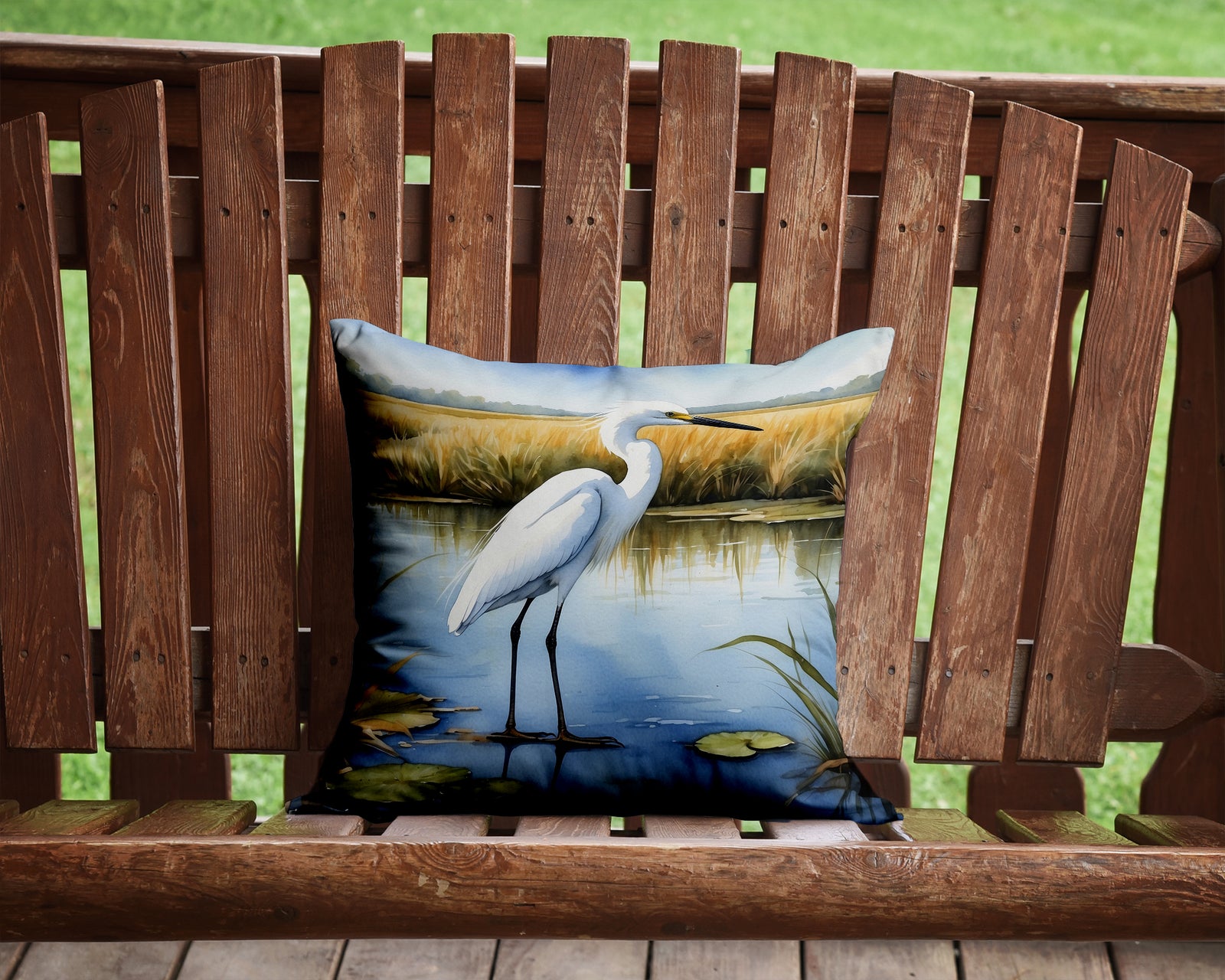 Caroline's Treasures Snowy Egret in Coastal Marshes Throw Pillow - 14x14 Decorative Pillow – Art for Your Home & Patio