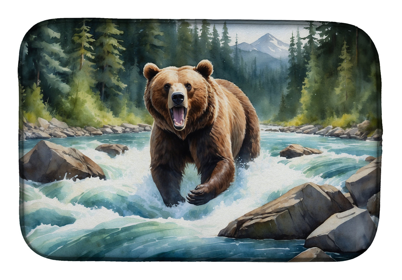Caroline's Treasures Alaskan Wilderness Grizzly Bear Dish Drying Mat