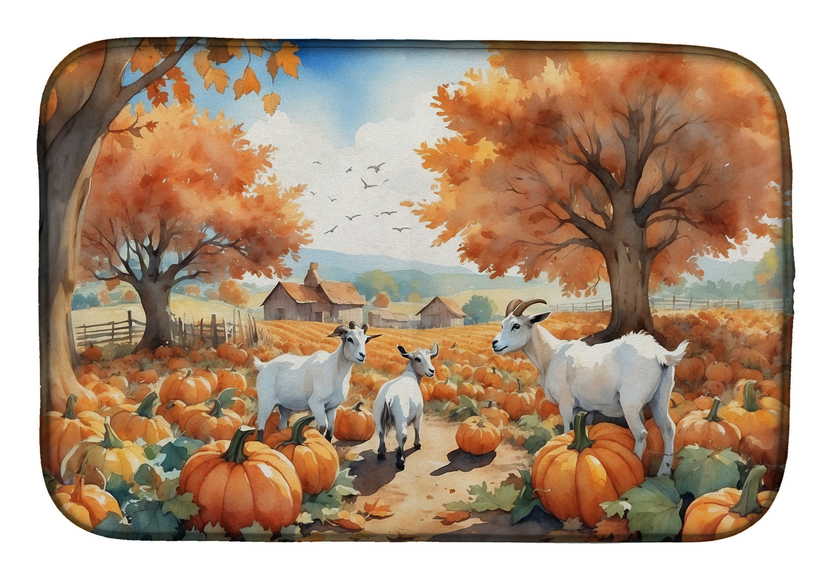Caroline's Treasures Autumn Goats Dish Drying Mat