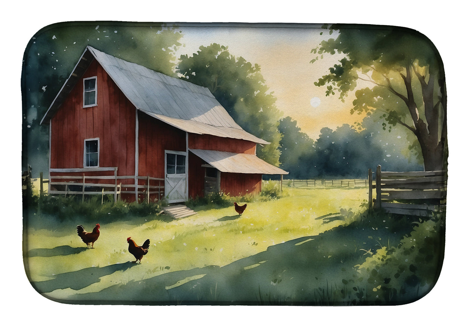 Caroline's Treasures Chicken Coop at Dawn Dish Drying Mat