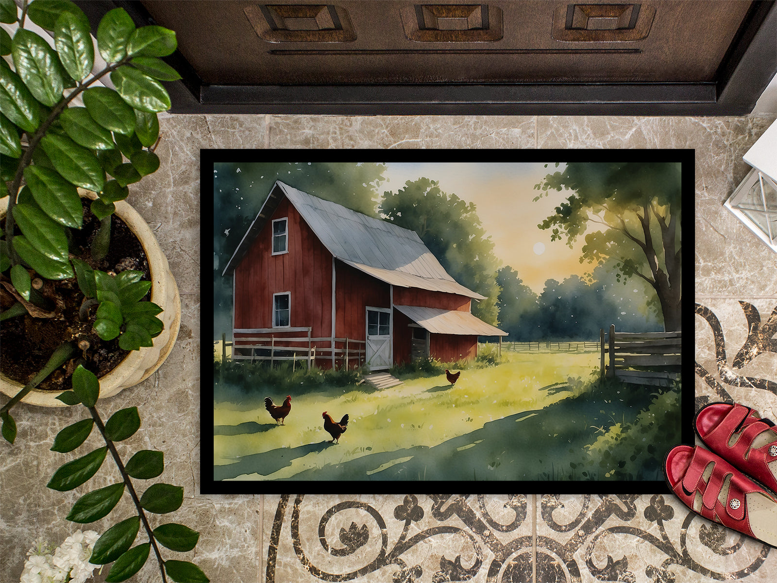 Caroline's Treasures Chicken Coop at Dawn Doormat - 18X27 Indoor / Outdoor Rug | Made in USA