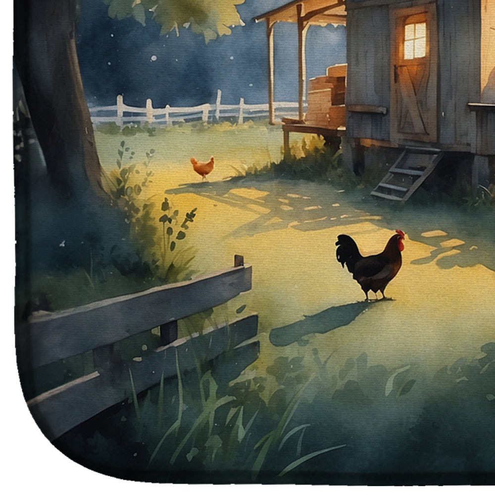 Caroline's Treasures Chicken Coop at Dawn Dish Drying Mat