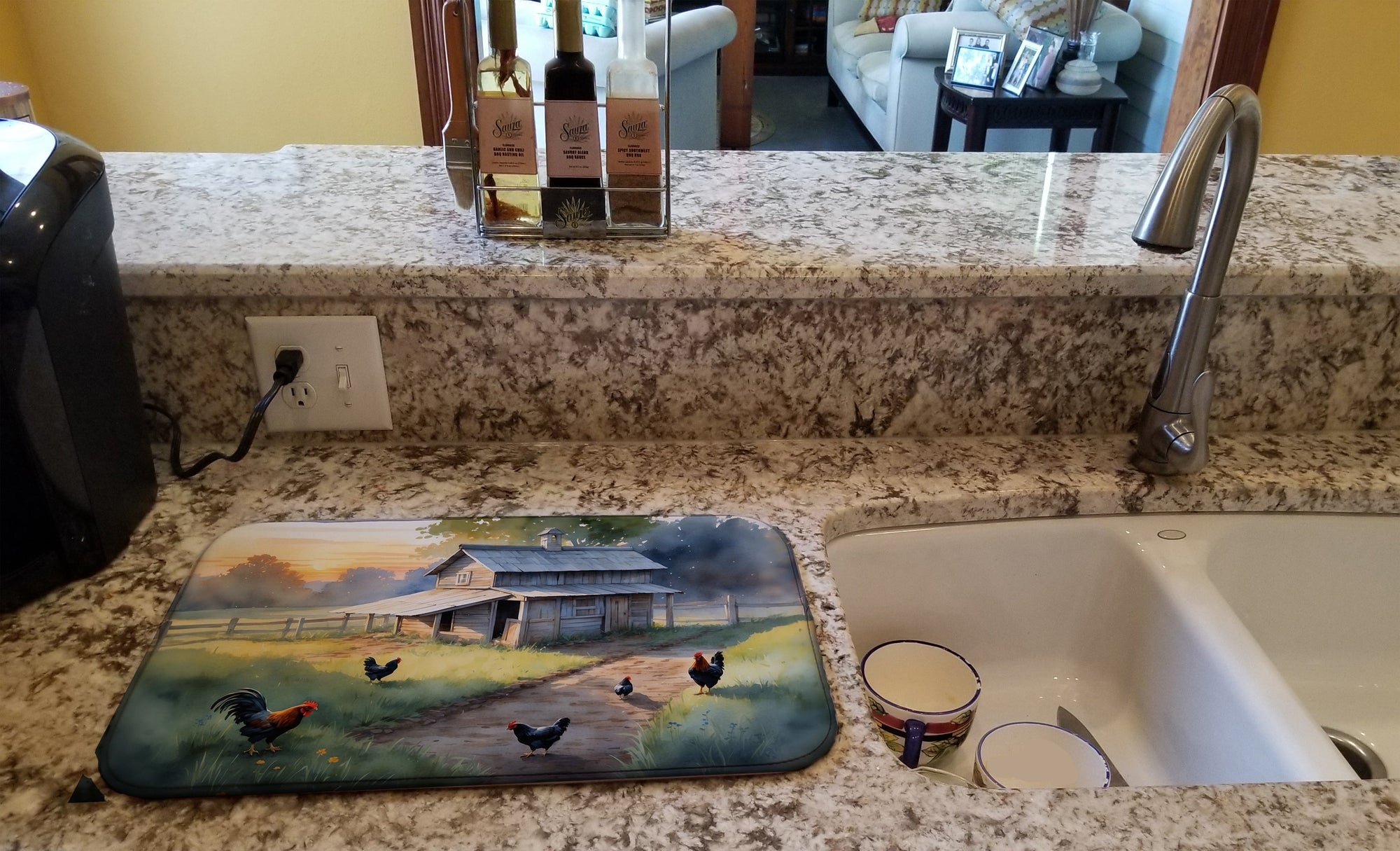 Caroline's Treasures Chicken Coop at Dawn Dish Drying Mat