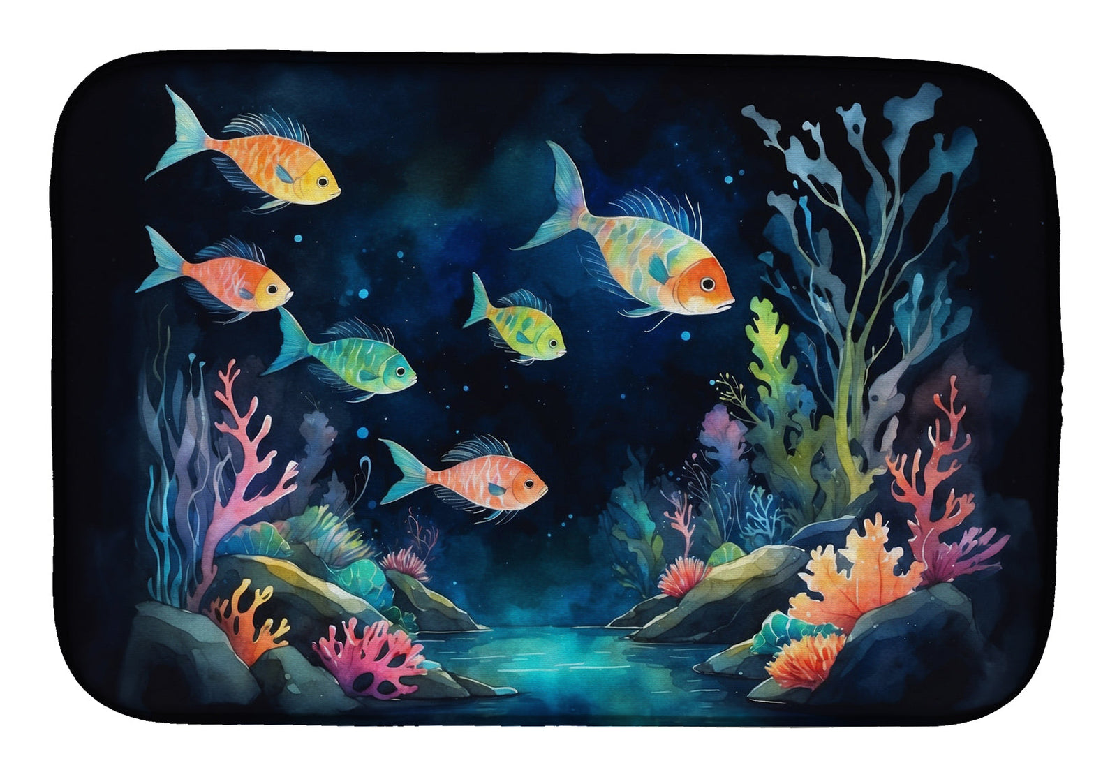 Caroline's Treasures Bioluminescent Fish Dish Drying Mat