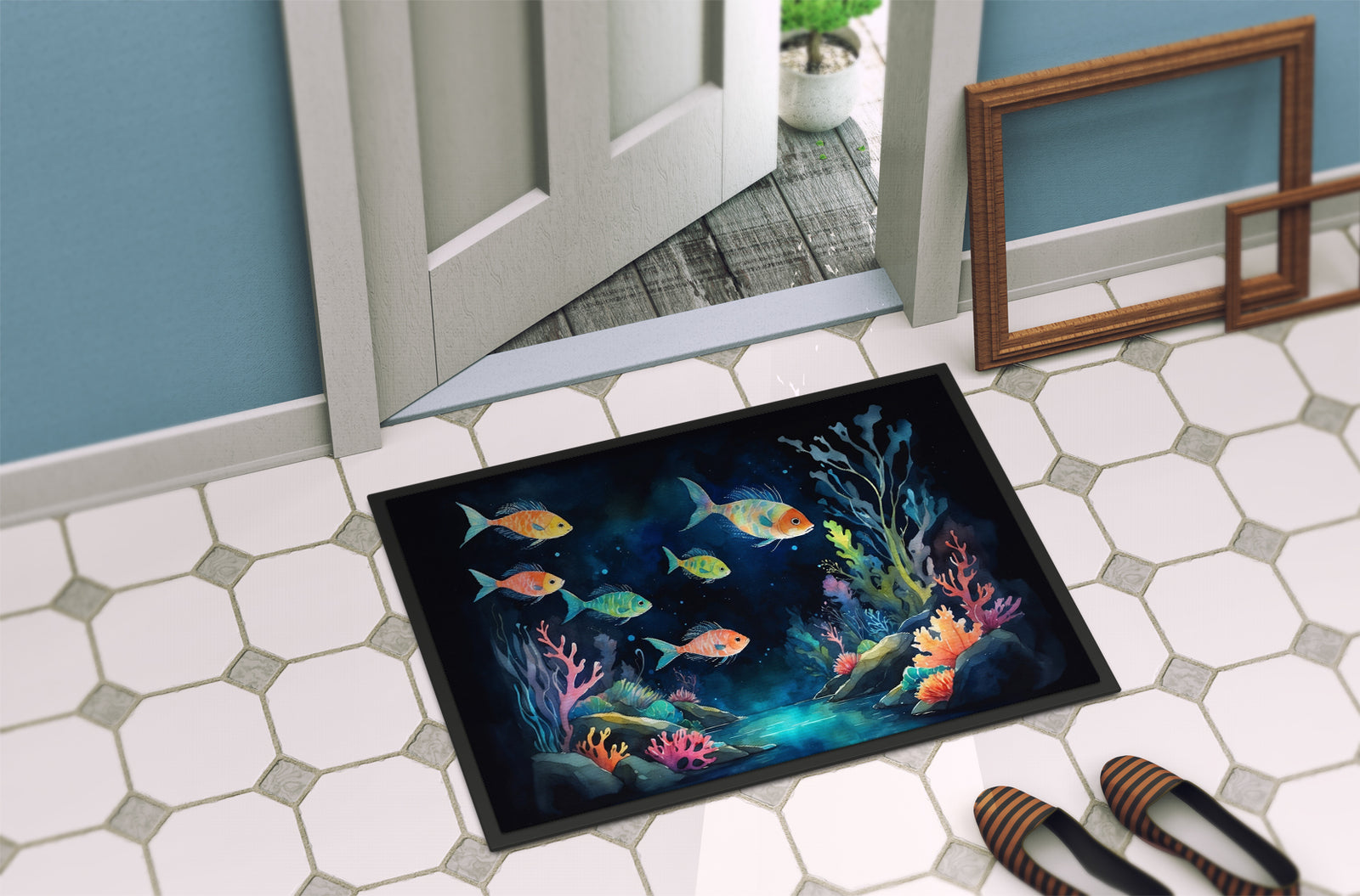 Caroline's Treasures Bioluminescent Fish Doormat - 18X27 Indoor / Outdoor Rug | Made in USA