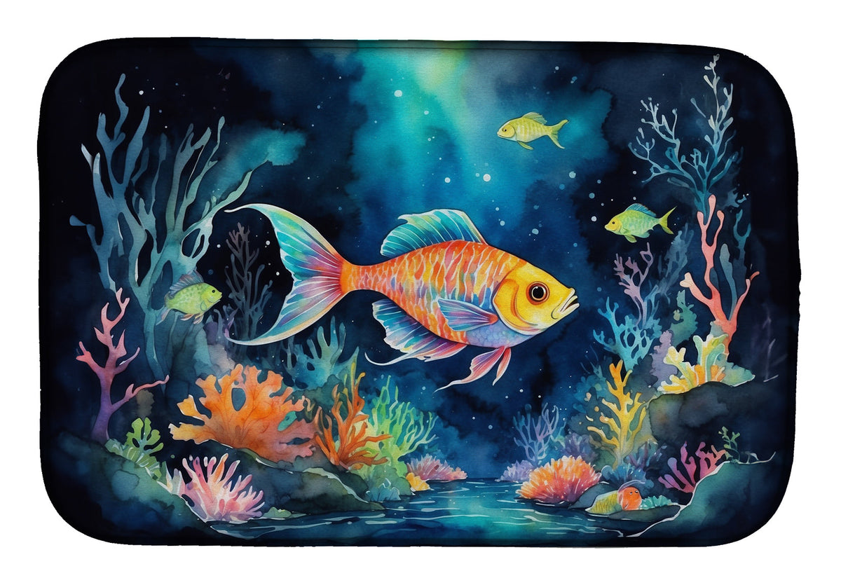 Caroline's Treasures Bioluminescent Fish Dish Drying Mat