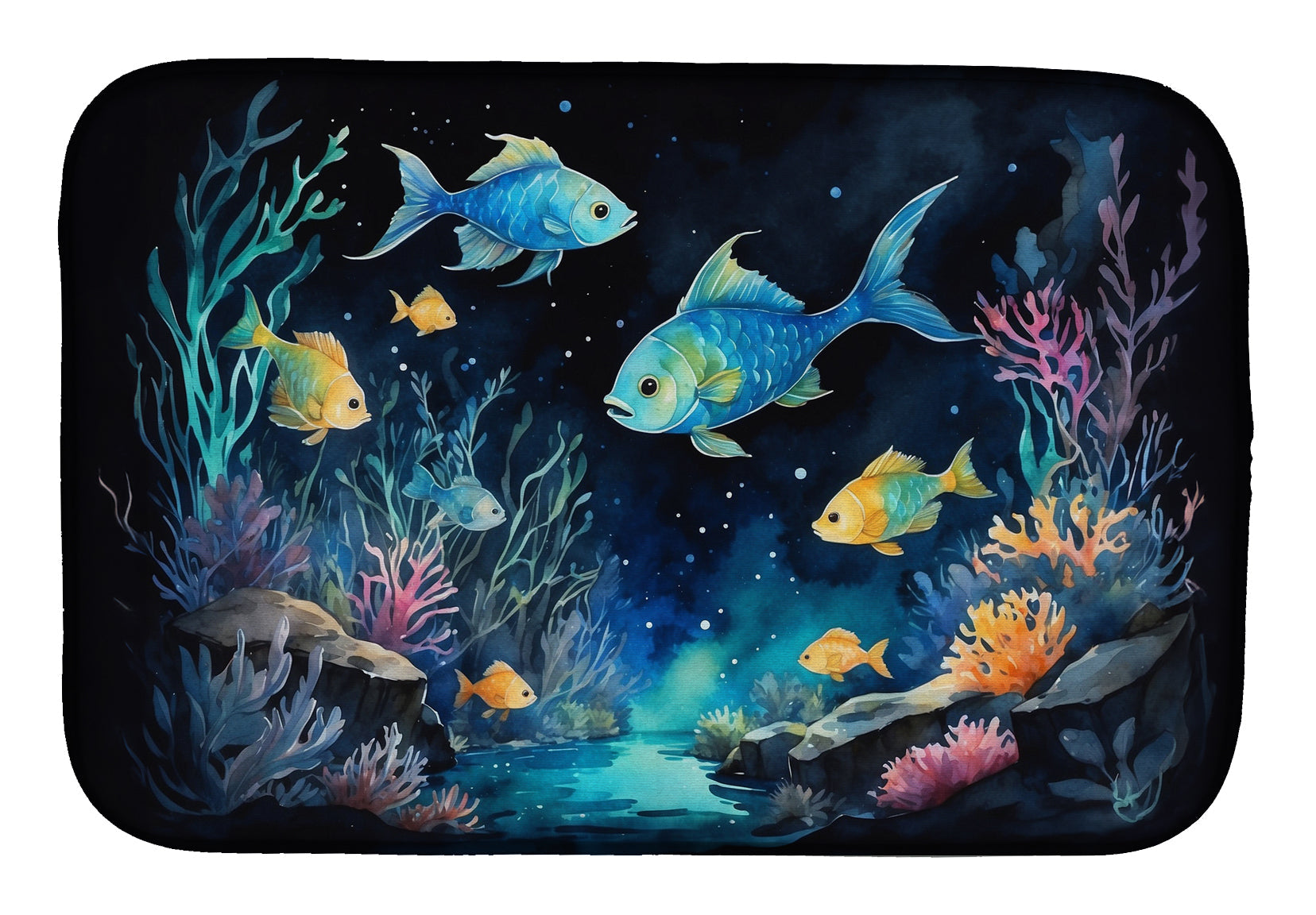 Caroline's Treasures Bioluminescent Fish Dish Drying Mat
