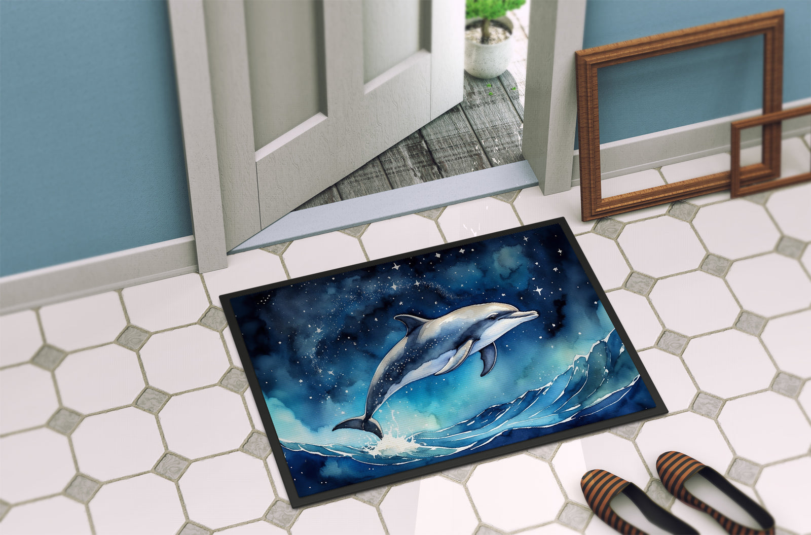 Caroline's Treasures Dolphin in a Starry Sea Doormat - 18X27 Indoor / Outdoor Rug | Made in USA