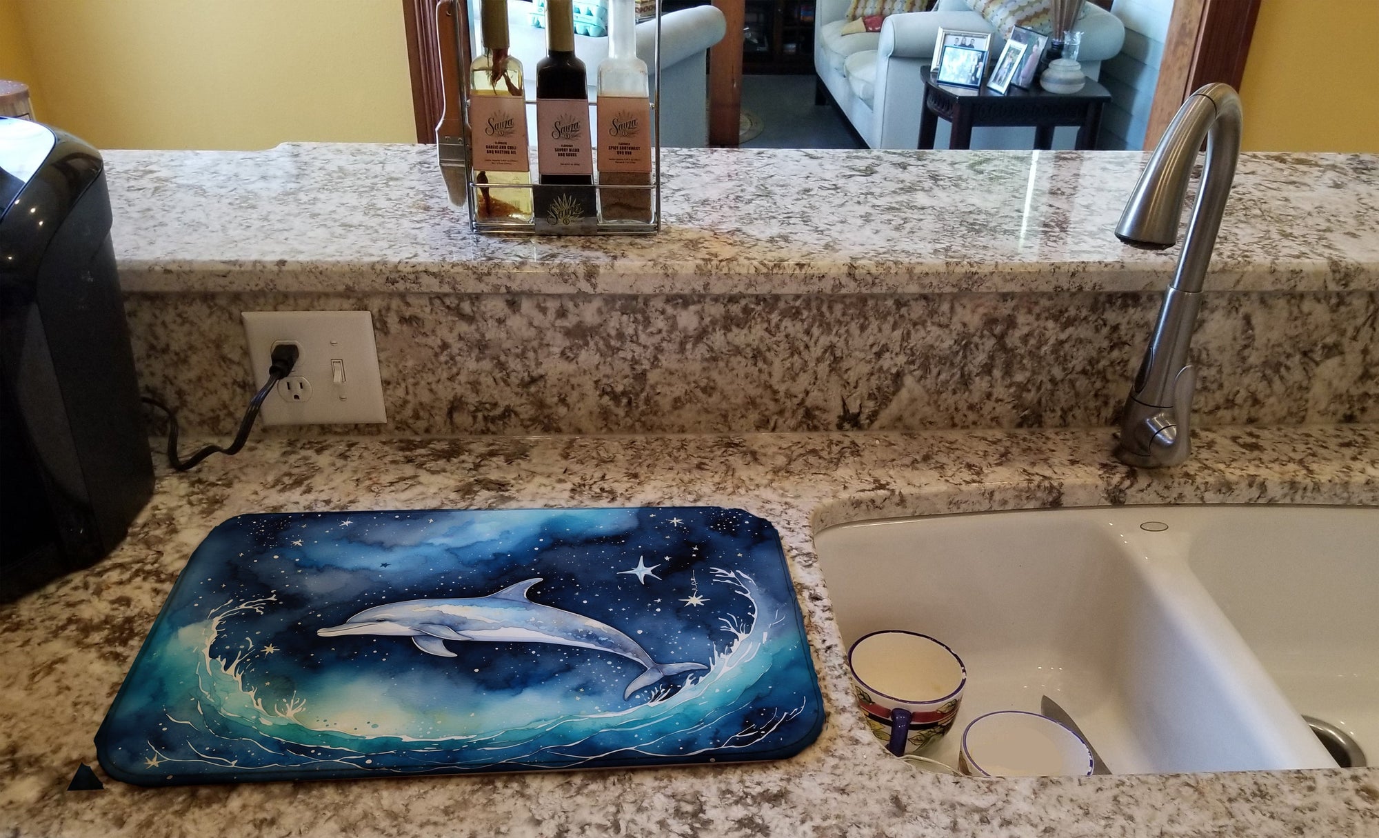 Caroline's Treasures Dolphin in a Starry Sea Dish Drying Mat