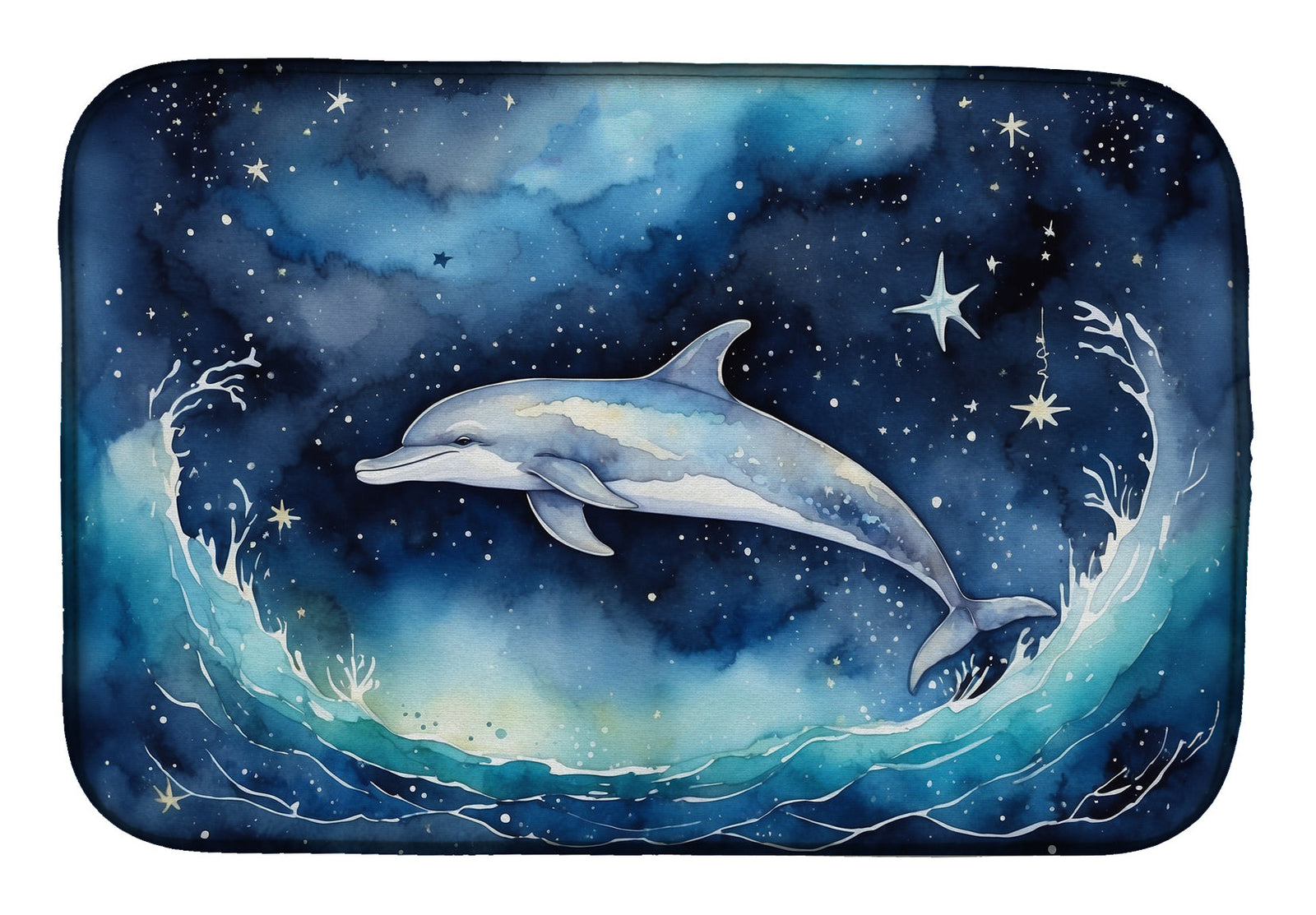 Caroline's Treasures Dolphin in a Starry Sea Dish Drying Mat