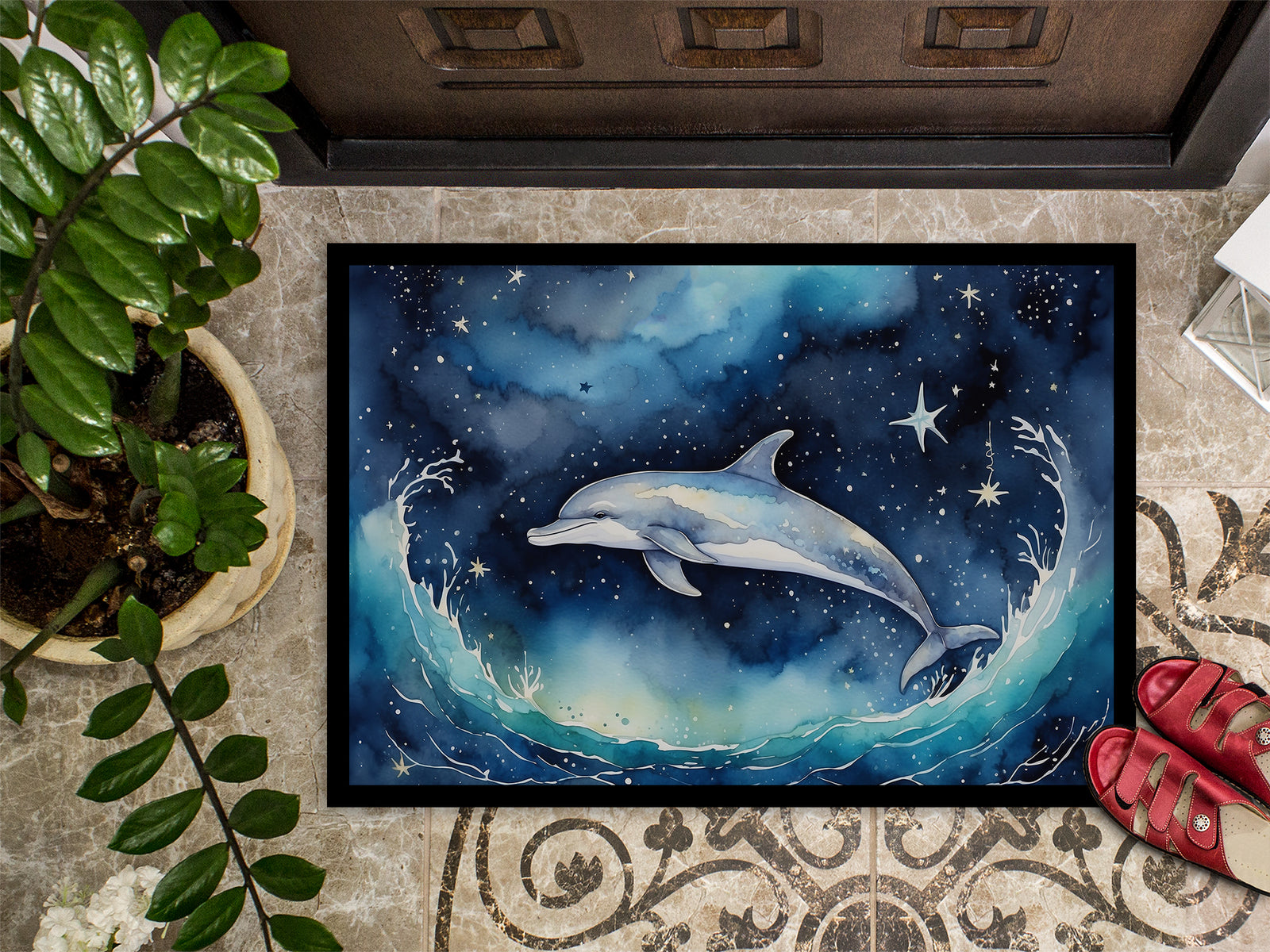 Caroline's Treasures Dolphin in a Starry Sea Doormat - 18X27 Indoor / Outdoor Rug | Made in USA