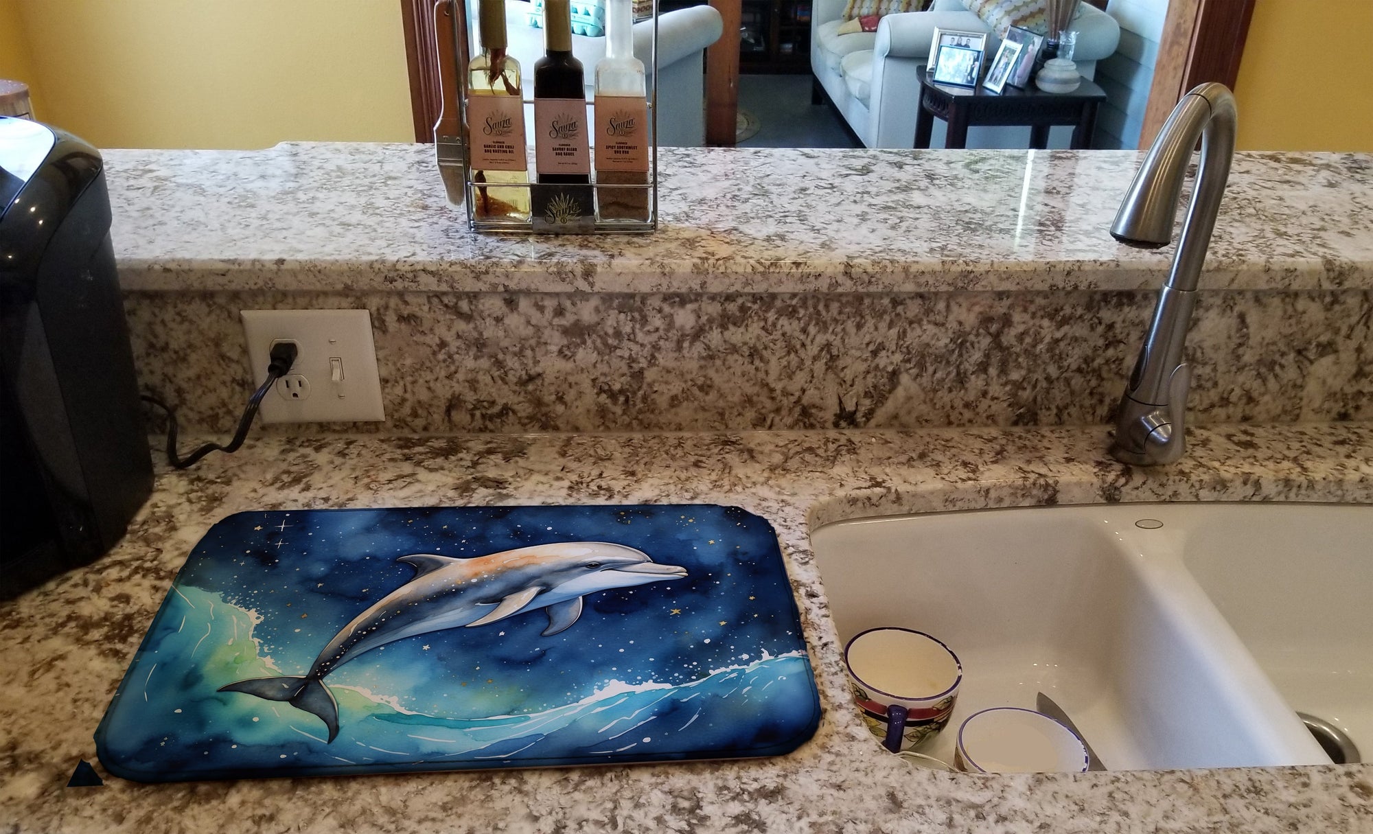 Caroline's Treasures Dolphin in a Starry Sea Dish Drying Mat