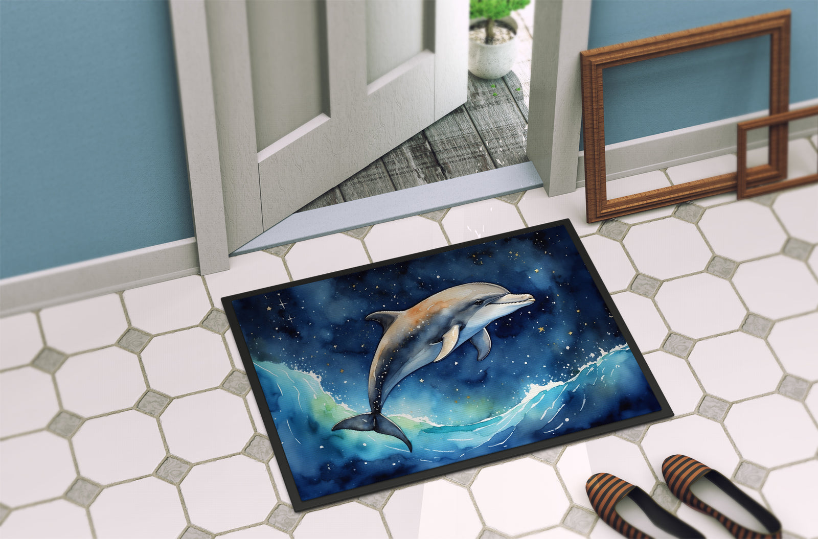 Caroline's Treasures Dolphin in a Starry Sea Doormat - 18X27 Indoor / Outdoor Rug | Made in USA
