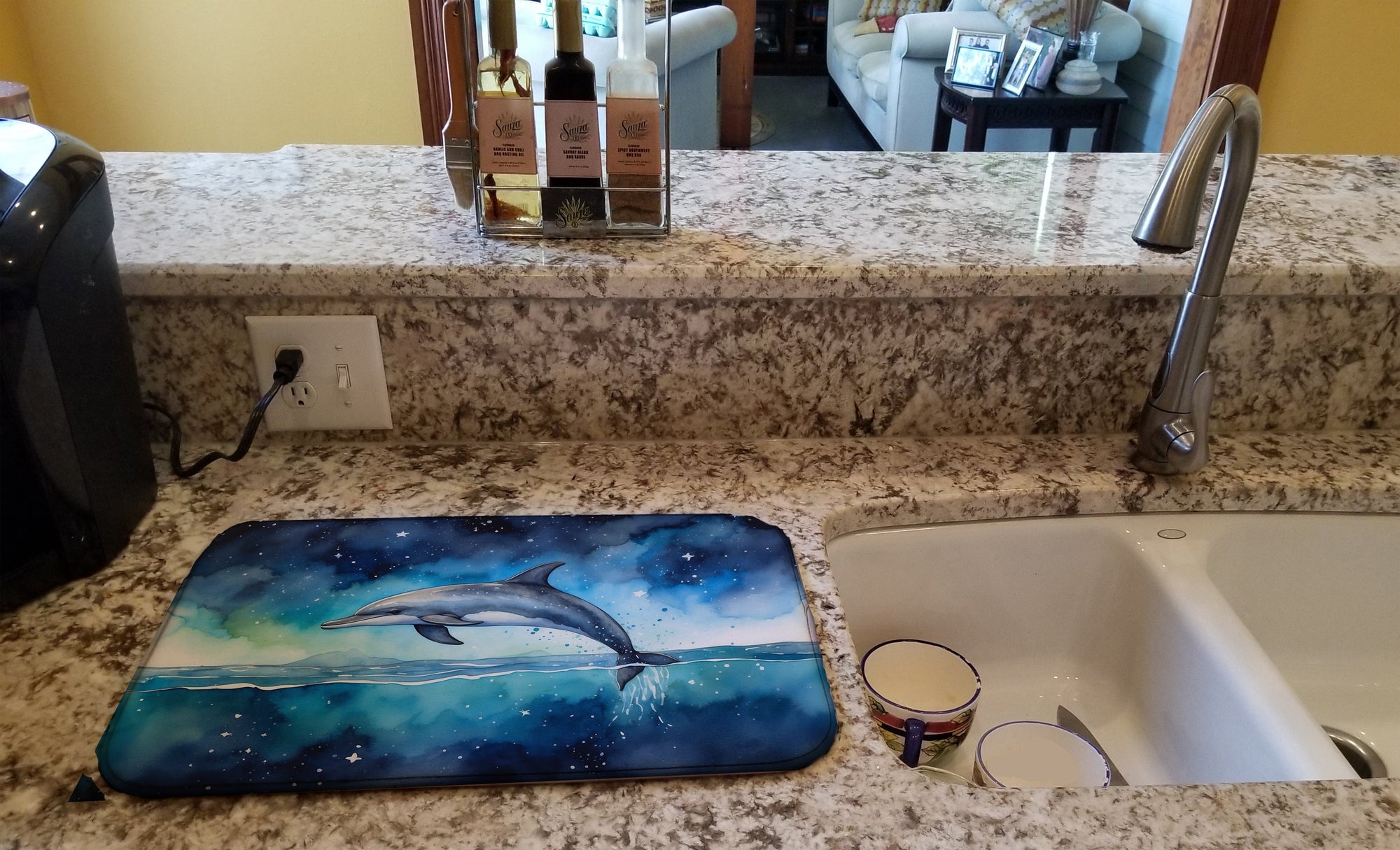 Caroline's Treasures Dolphin in a Starry Sea Dish Drying Mat