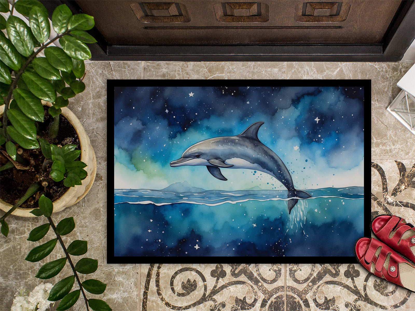 Caroline's Treasures Dolphin in a Starry Sea Doormat - 18X27 Indoor / Outdoor Rug | Made in USA