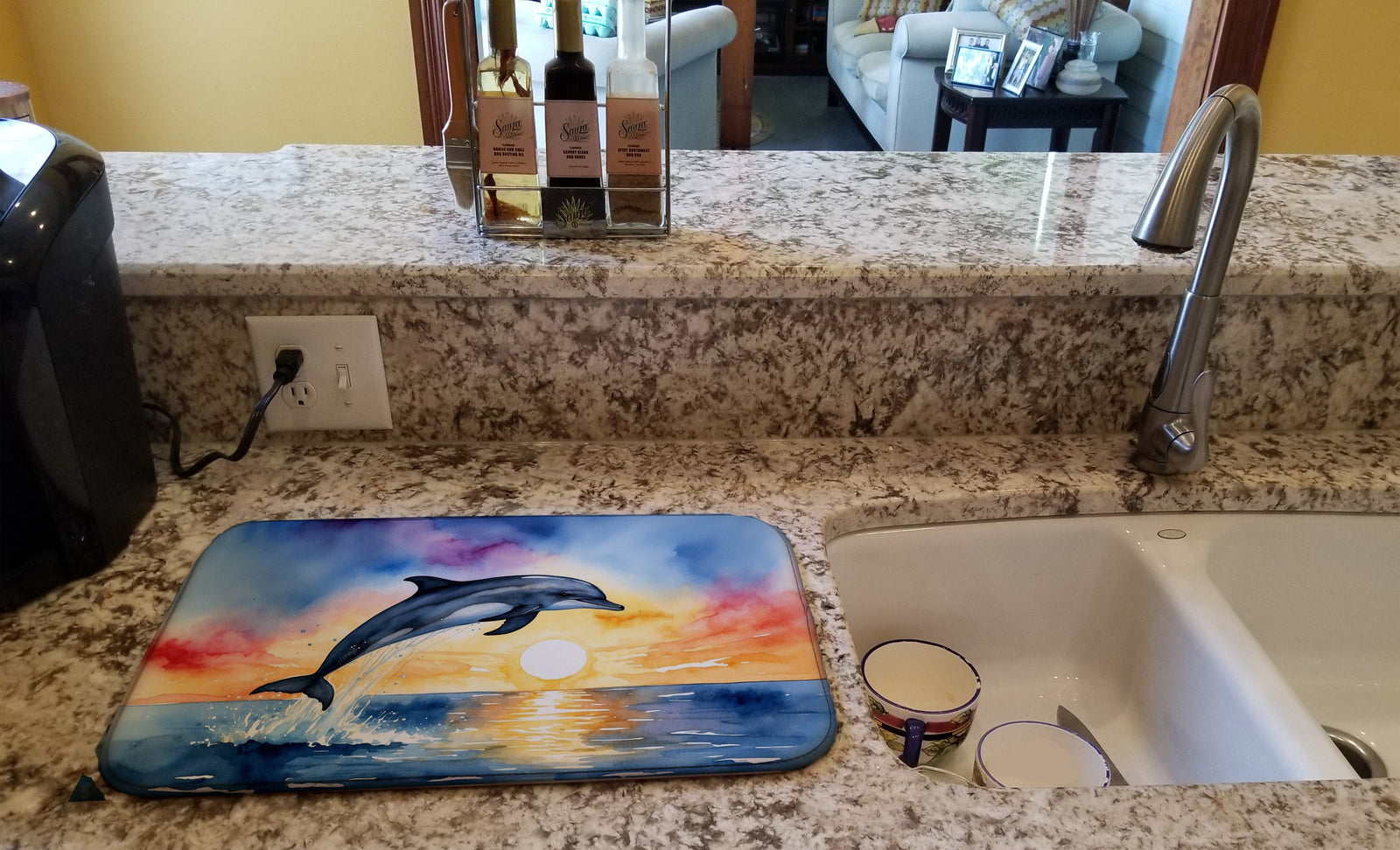 Caroline's Treasures Dolphin Leaping at Sunrise Dish Drying Mat