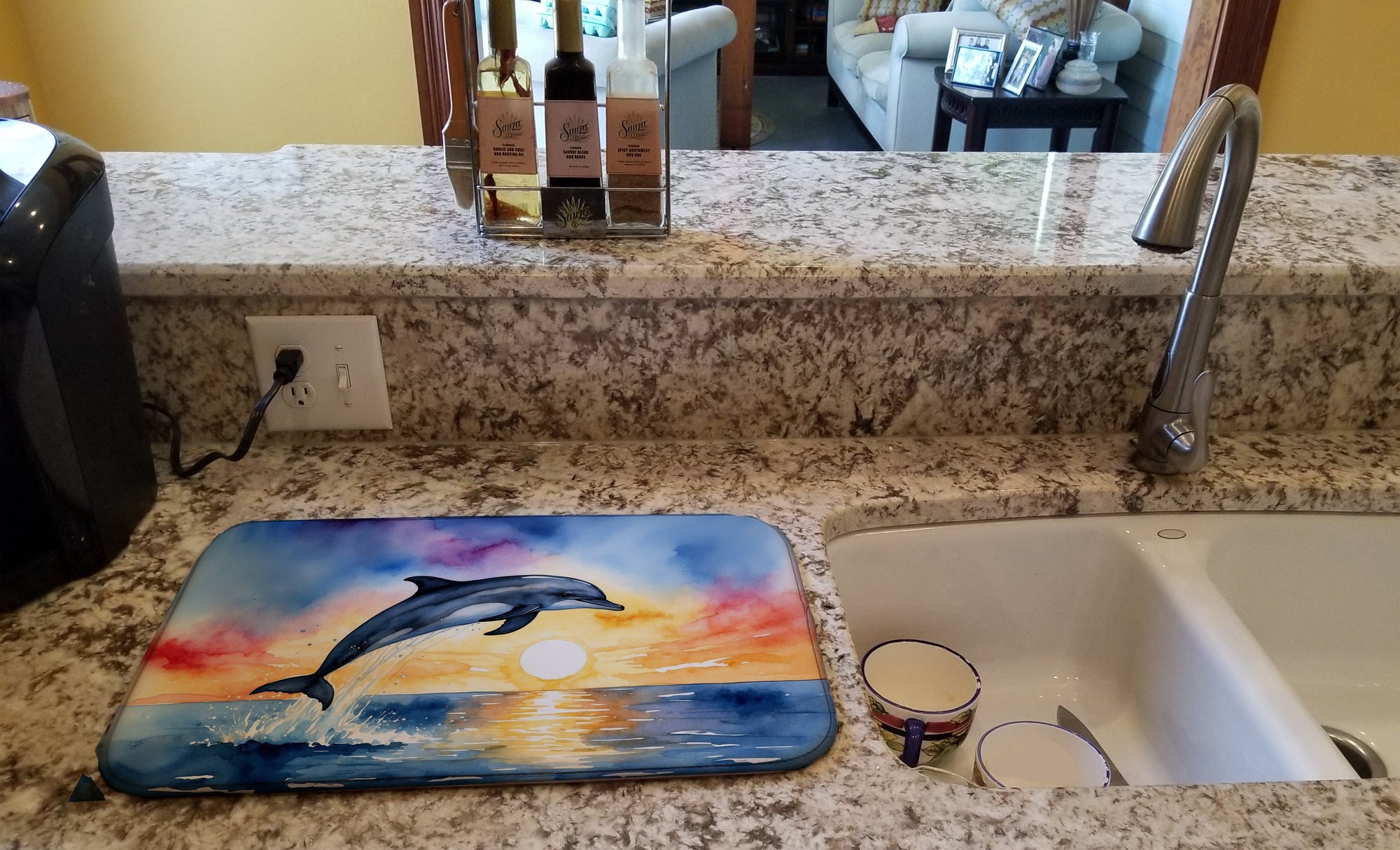 Caroline's Treasures Dolphin Leaping at Sunrise Dish Drying Mat