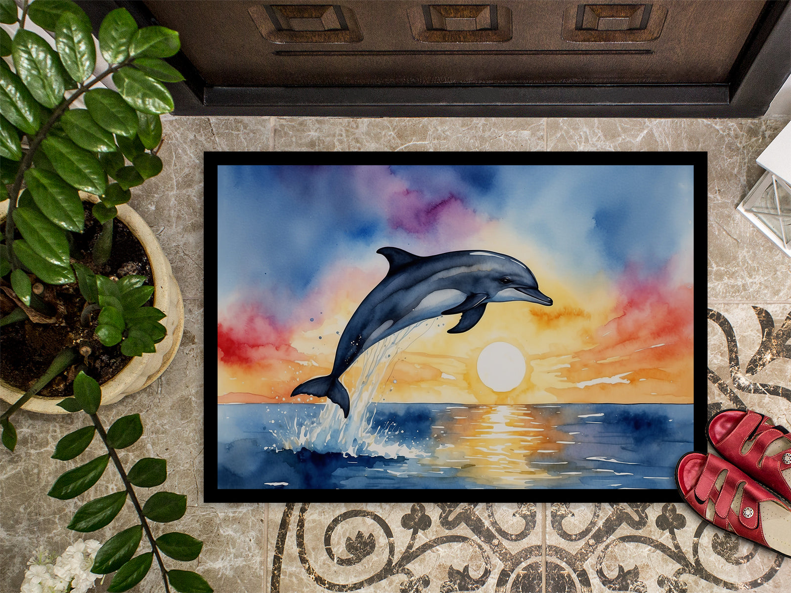 Caroline's Treasures Dolphin Leaping at Sunrise Doormat - 18X27 Indoor / Outdoor Rug | Made in USA