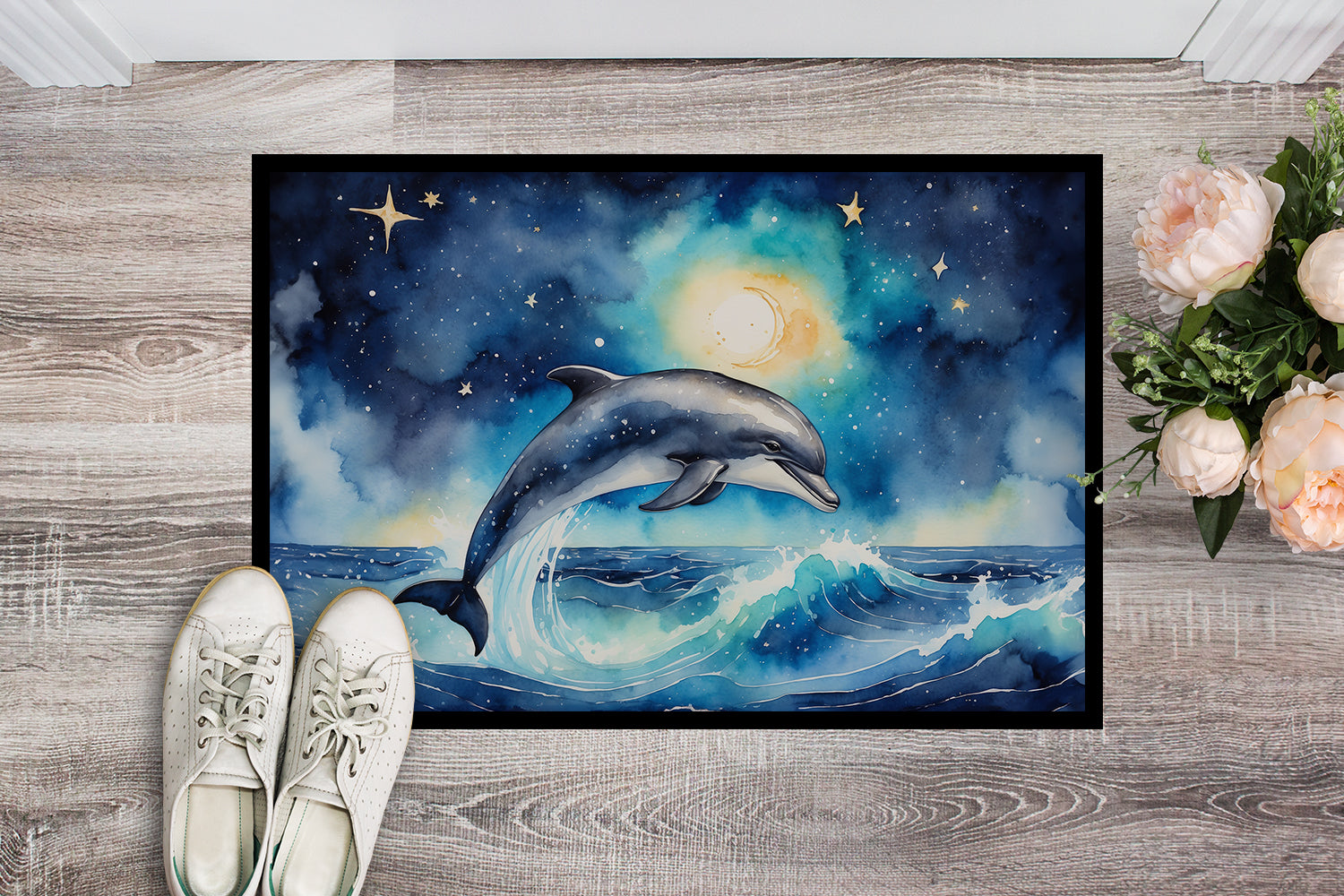 Caroline's Treasures Dolphin in a Starry Sea Doormat-24x36 Indoor / Outdoor Rug | Made in USA