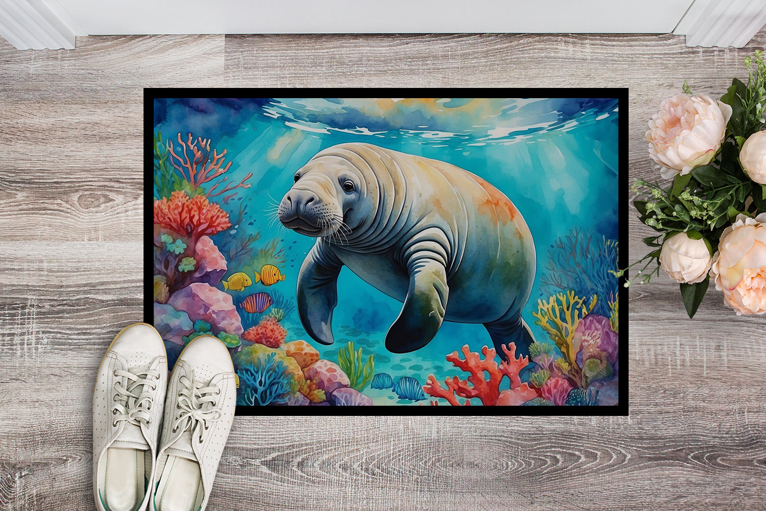 Caroline's Treasures Manatee and Coral Reefs Doormat - 18X27 Indoor / Outdoor Rug | Made in USA