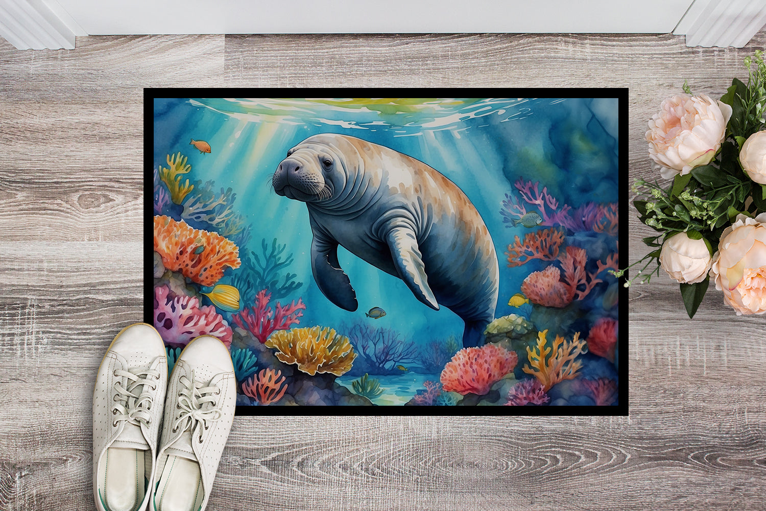 Caroline's Treasures Manatee and Coral Reefs Doormat-24x36 Indoor / Outdoor Rug | Made in USA