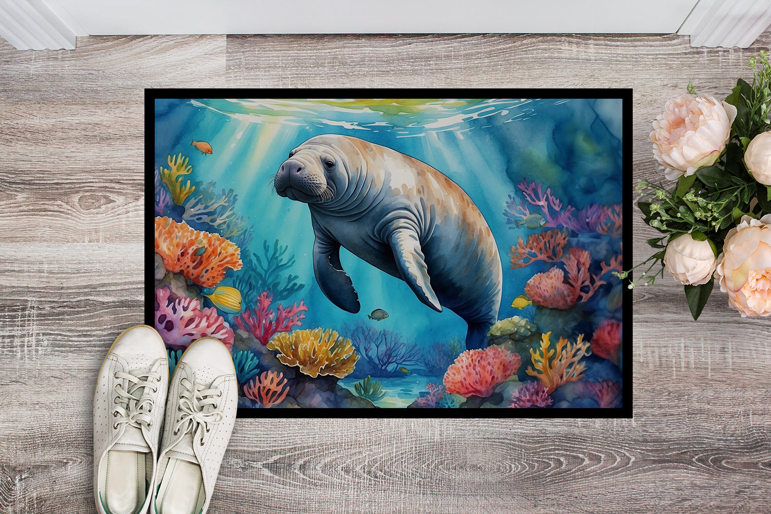 Caroline's Treasures Manatee and Coral Reefs Doormat - 18X27 Indoor / Outdoor Rug | Made in USA
