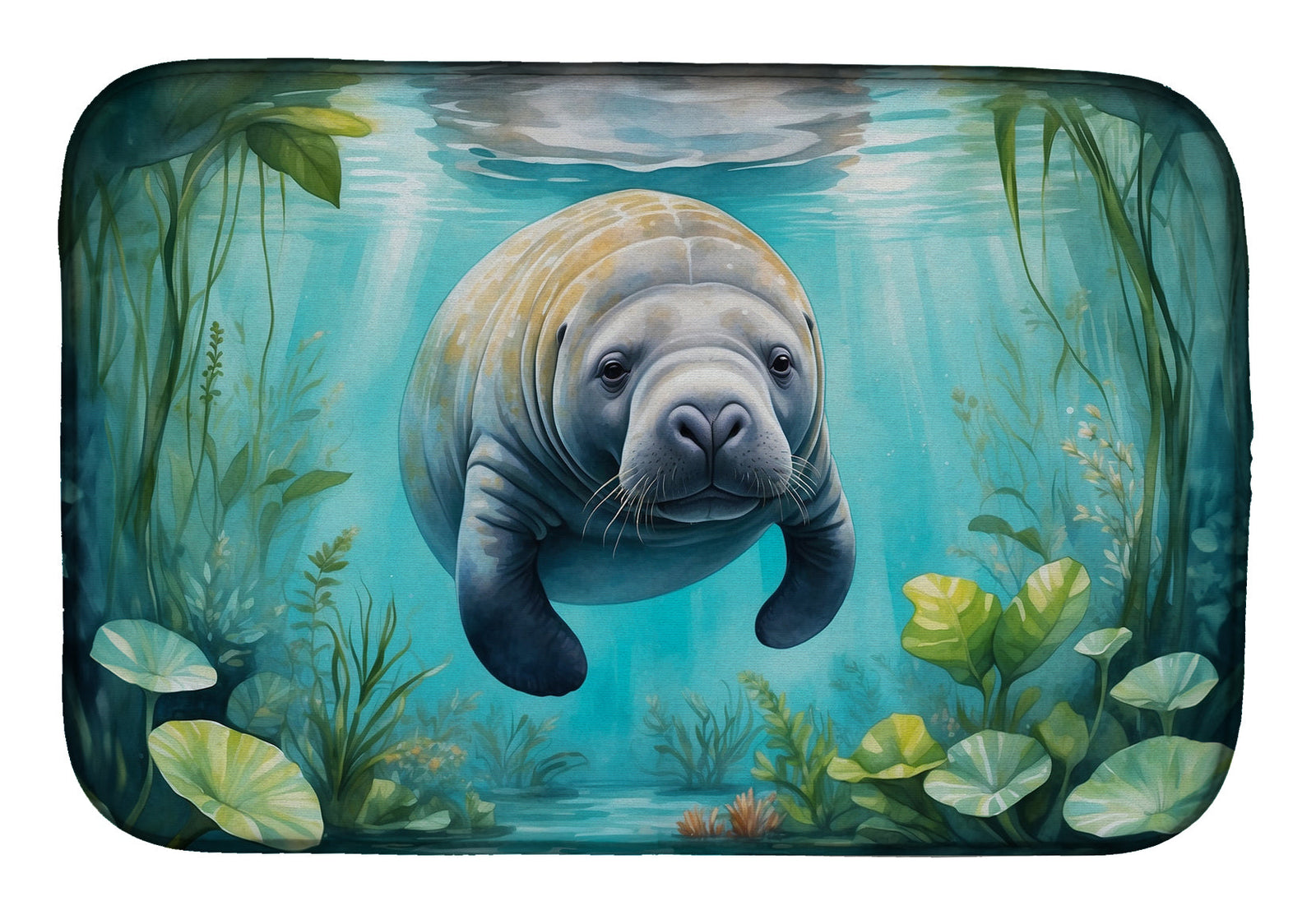 Caroline's Treasures Manatee in a Crystal-Clear Spring Dish Drying Mat