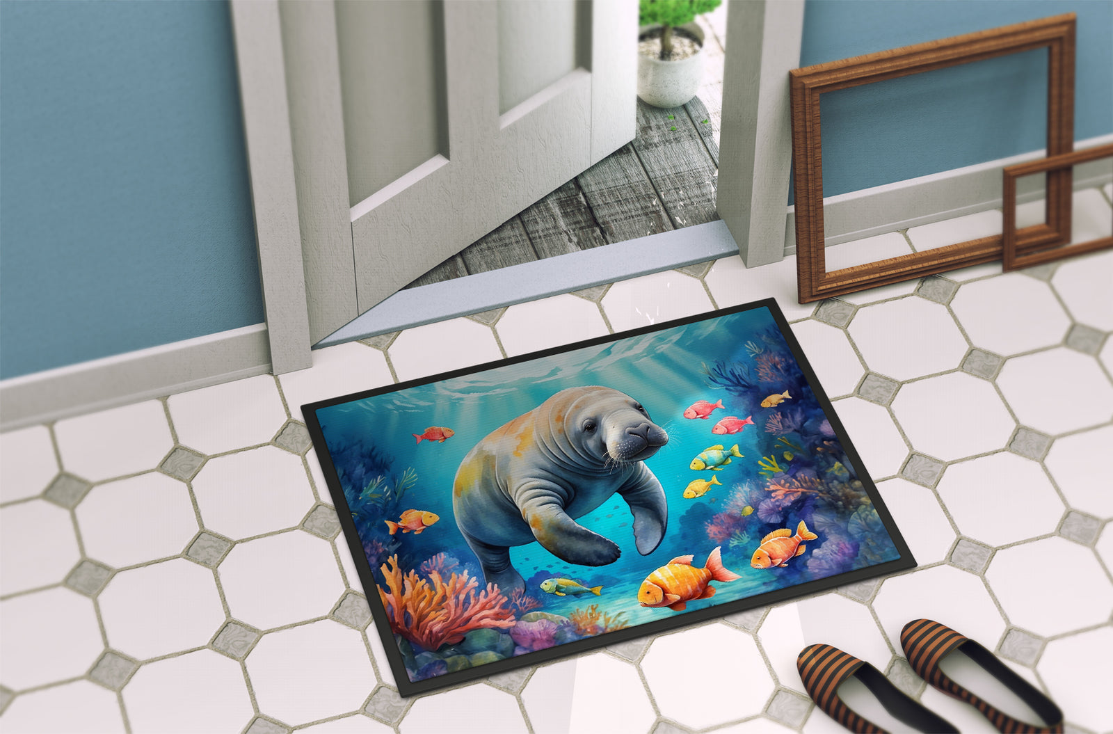 Caroline's Treasures Summer Manatee Doormat - 18X27 Indoor / Outdoor Rug | Made in USA