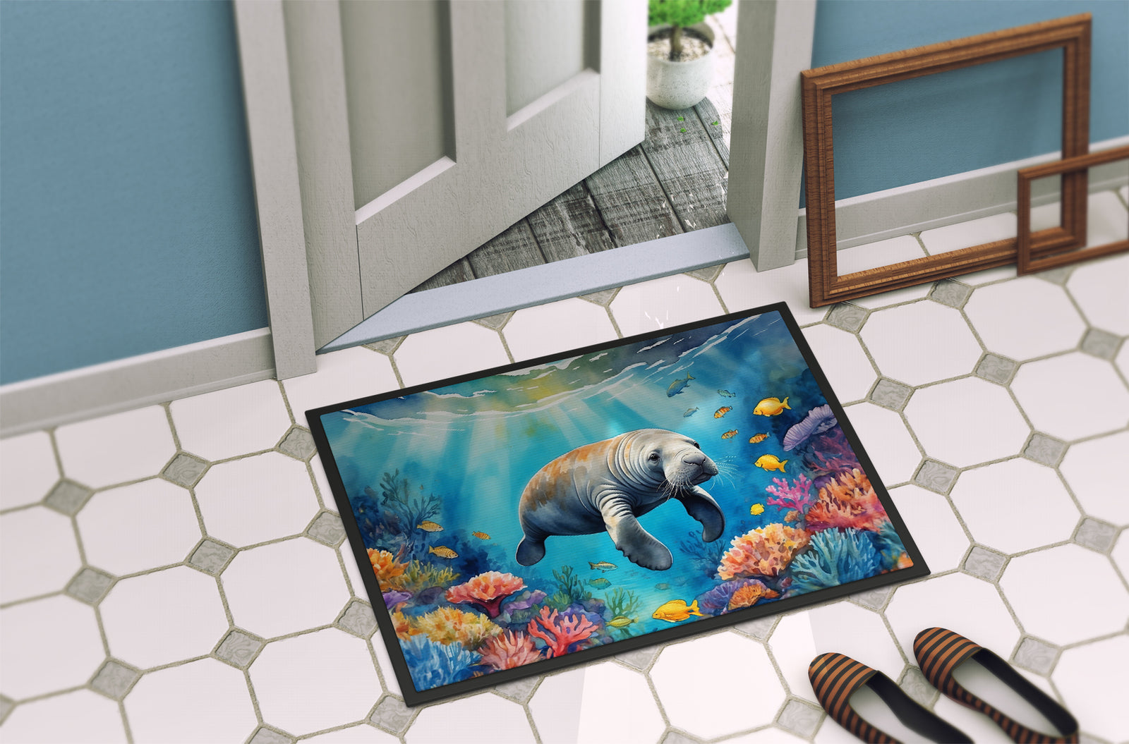Caroline's Treasures Summer Manatee Doormat-24x36 Indoor / Outdoor Rug | Made in USA