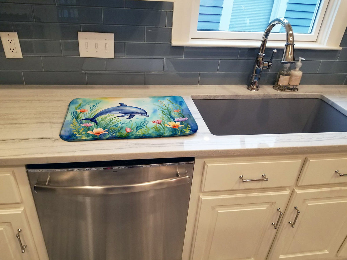 Caroline's Treasures Spring Dolphin Dish Drying Mat