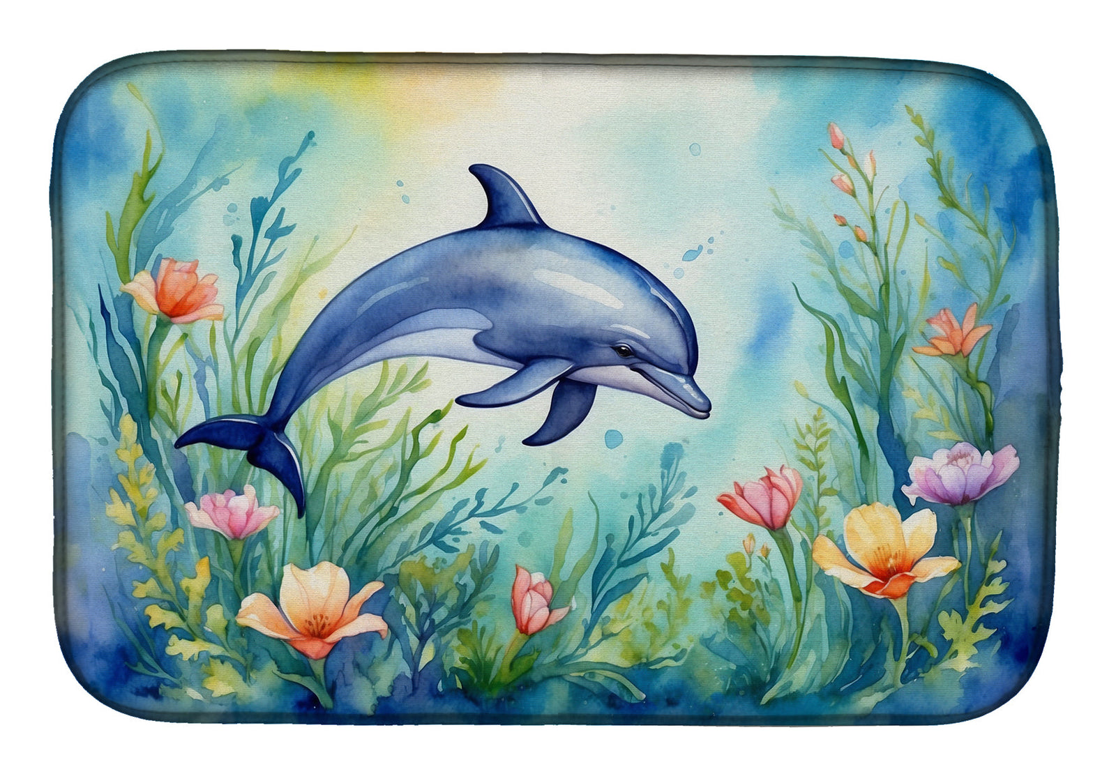 Caroline's Treasures Spring Dolphin Dish Drying Mat