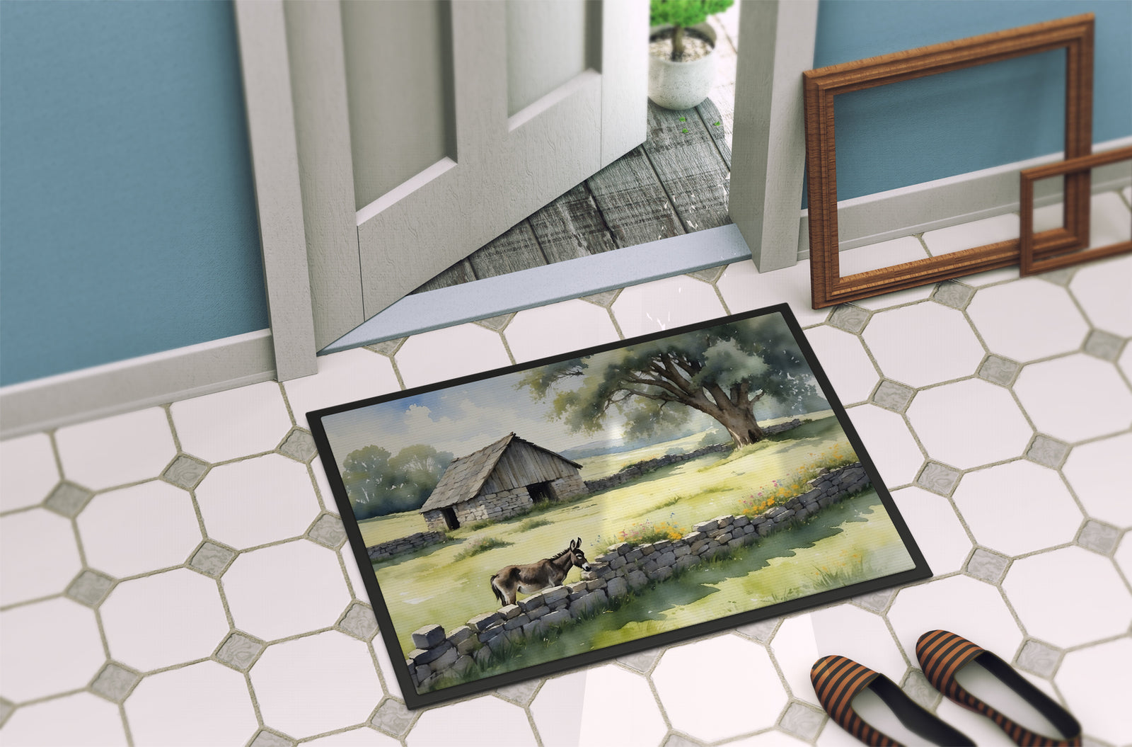 Caroline's Treasures Donkey by the Stone Wall Doormat-24x36 Indoor / Outdoor Rug | Made in USA