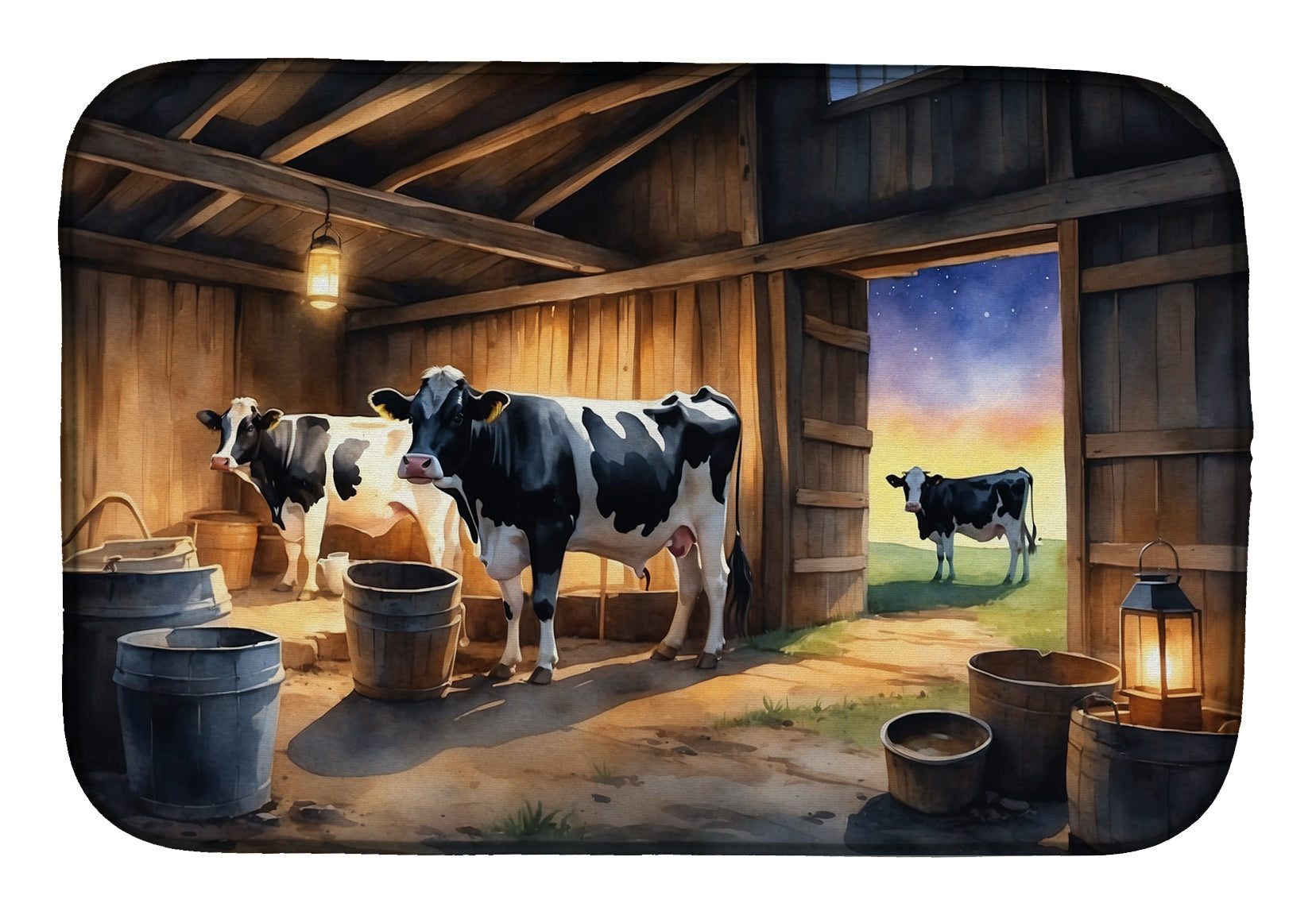 Caroline's Treasures Cows Evening Milking Time Dish Drying Mat