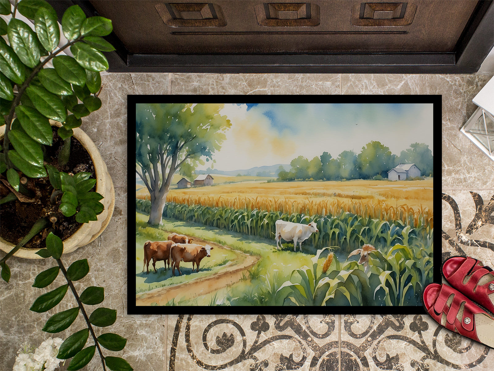 Caroline's Treasures Cows by the Cornfield Doormat