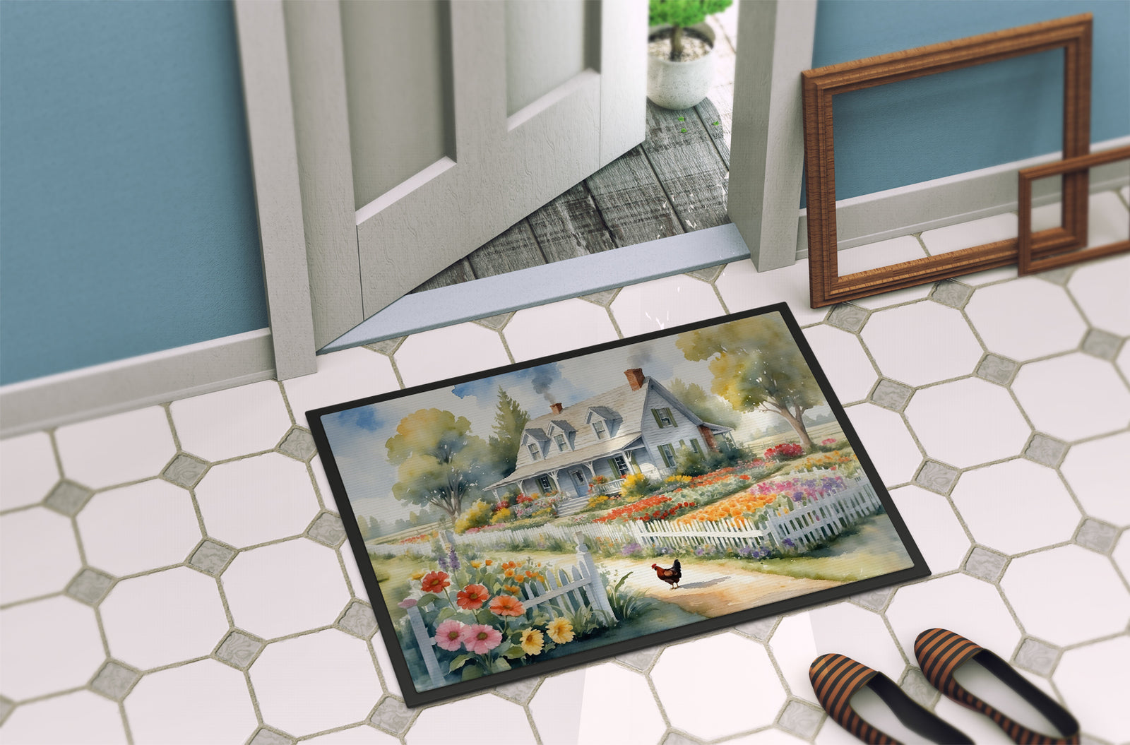 Caroline's Treasures Chicken Farmhouse Garden Doormat