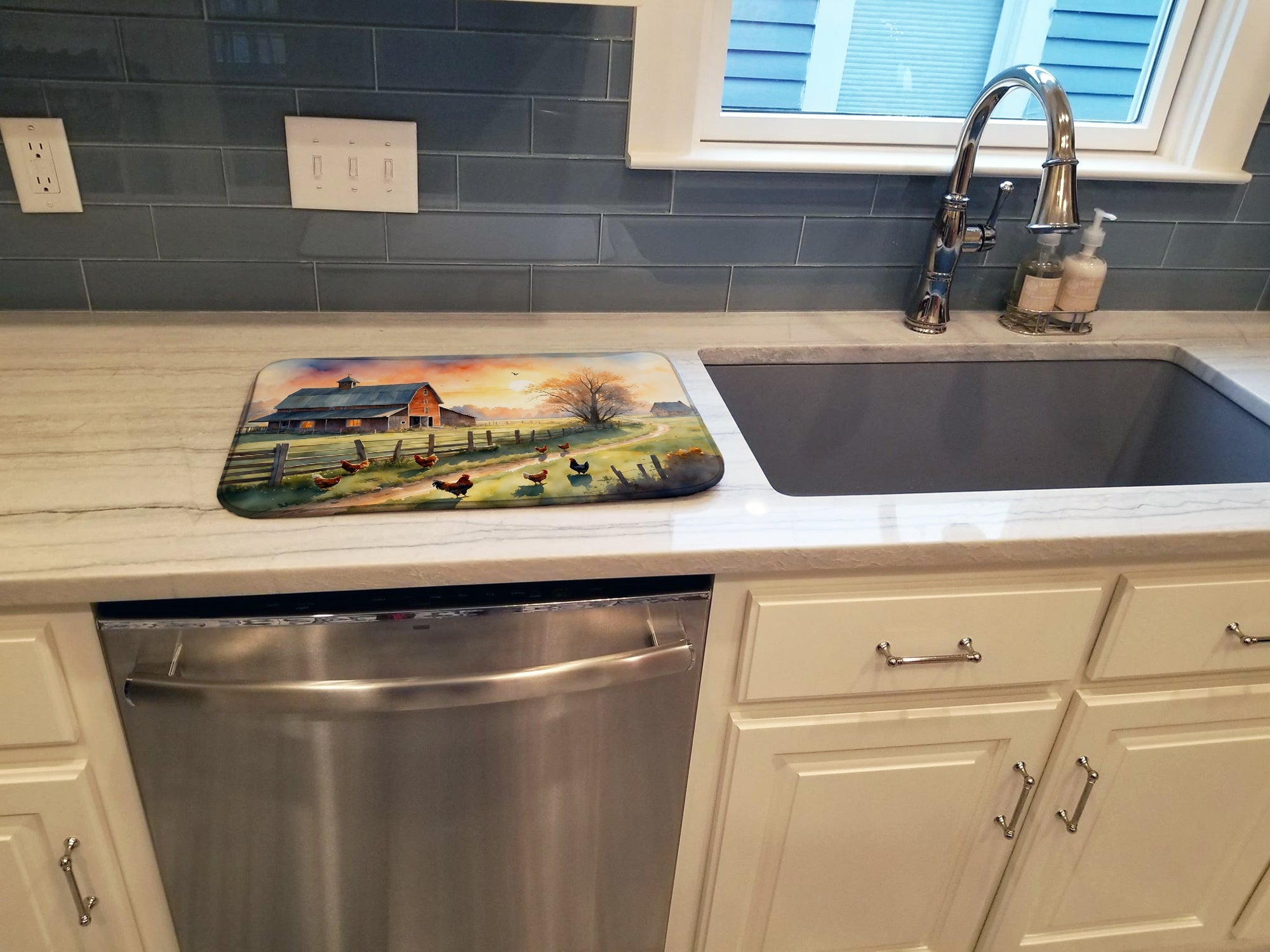 Caroline's Treasures Chicken Farmyard Sunrise Dish Drying Mat