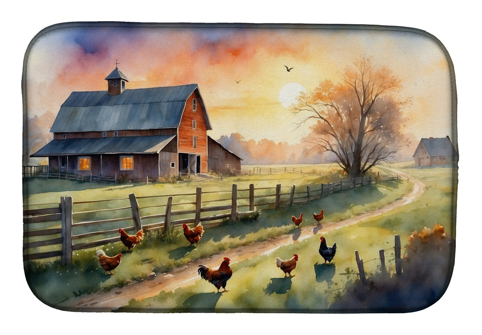 Caroline's Treasures Chicken Farmyard Sunrise Dish Drying Mat