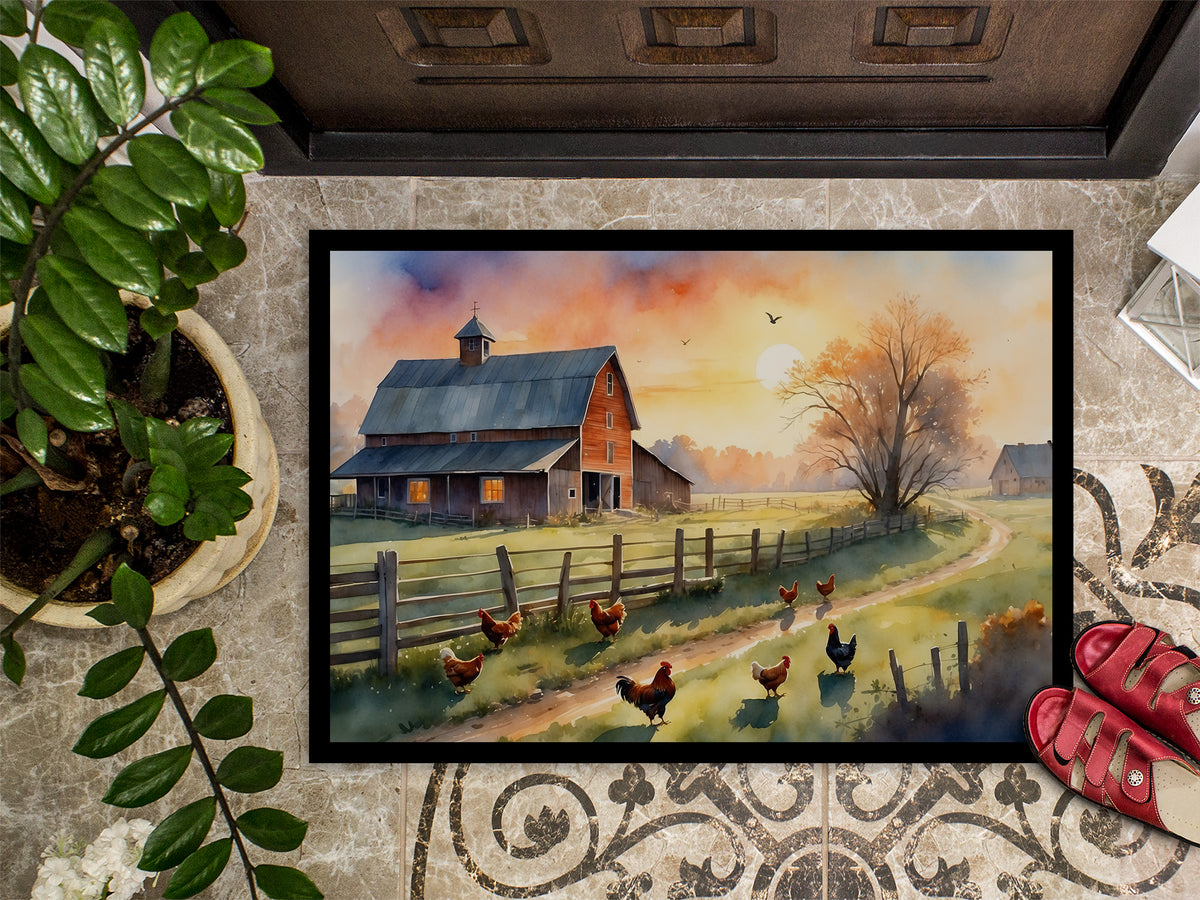 Caroline's Treasures Chicken Farmyard Sunrise Doormat-24x36 Indoor / Outdoor Rug | Made in USA