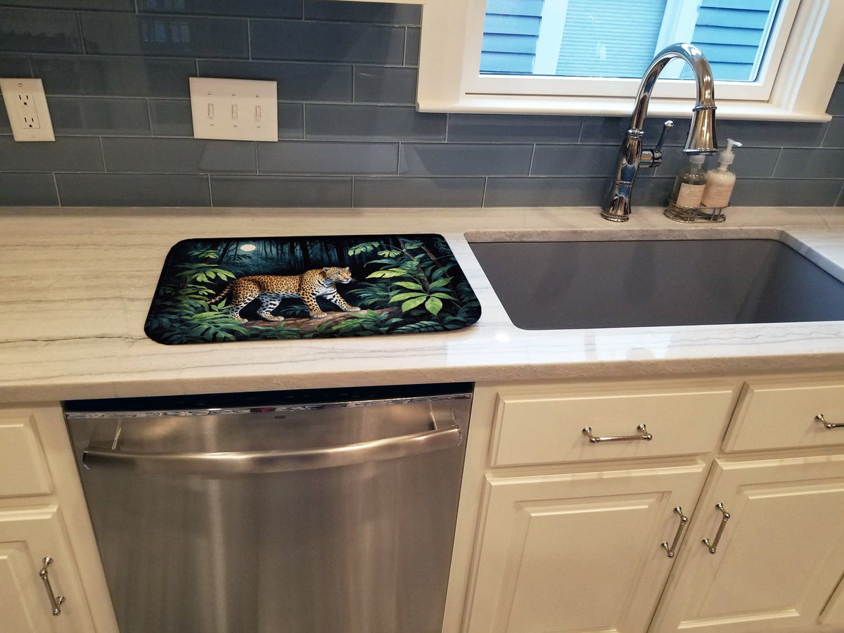 Caroline's Treasures Leopard Nighttime in the Jungle Dish Drying Mat