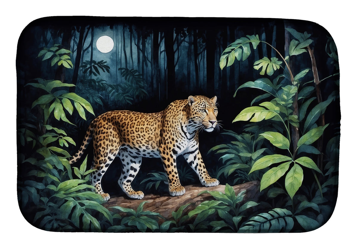 Caroline's Treasures Leopard Nighttime in the Jungle Dish Drying Mat