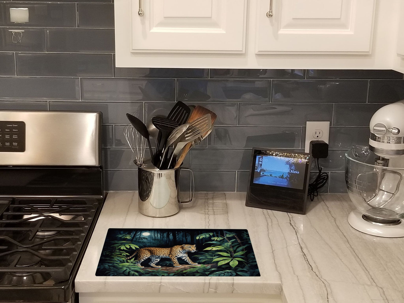 Caroline's Treasures Leopard Nighttime in the Jungle Glass Cutting Boards – Durable, Decorative Kitchen Art