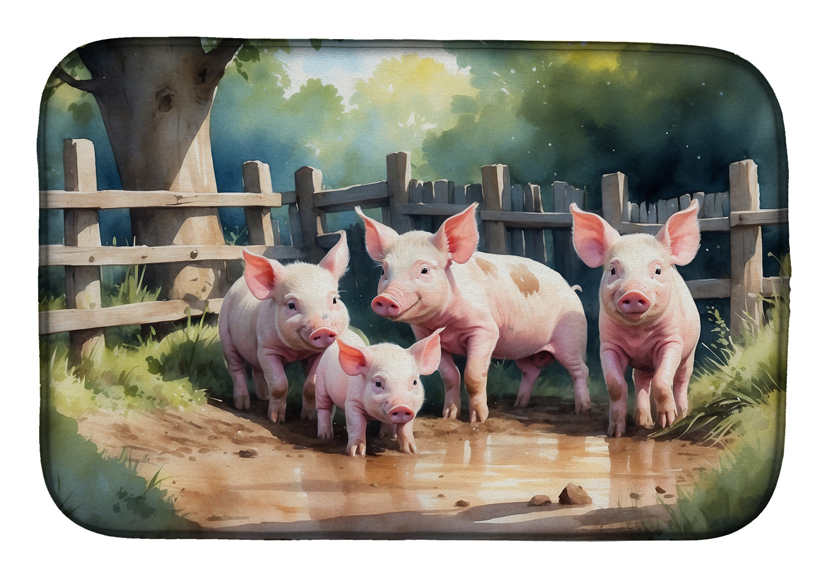Caroline's Treasures Piglets in the Mud Dish Drying Mat