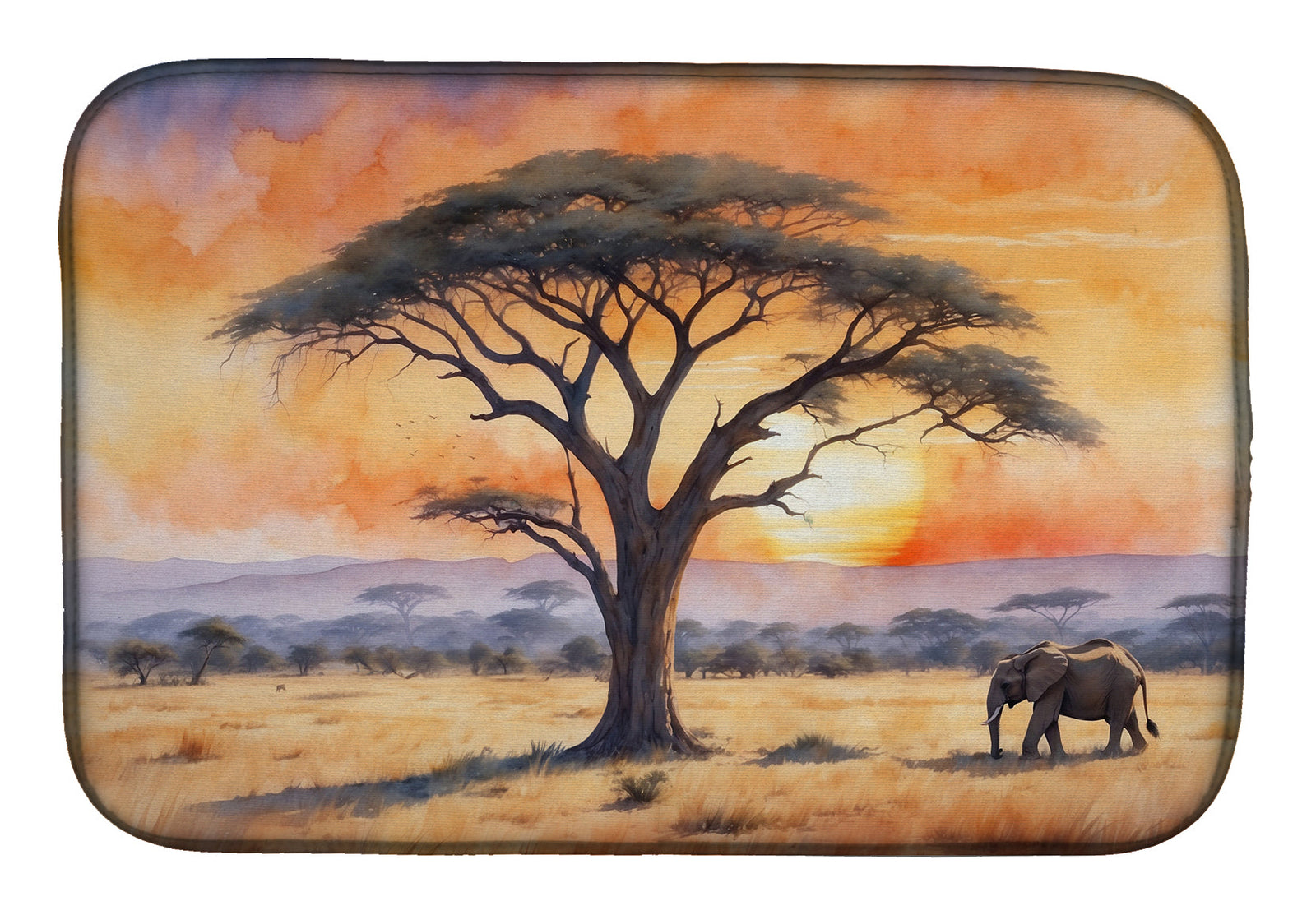 Caroline's Treasures Elephants Savanna Sunrise Dish Drying Mat