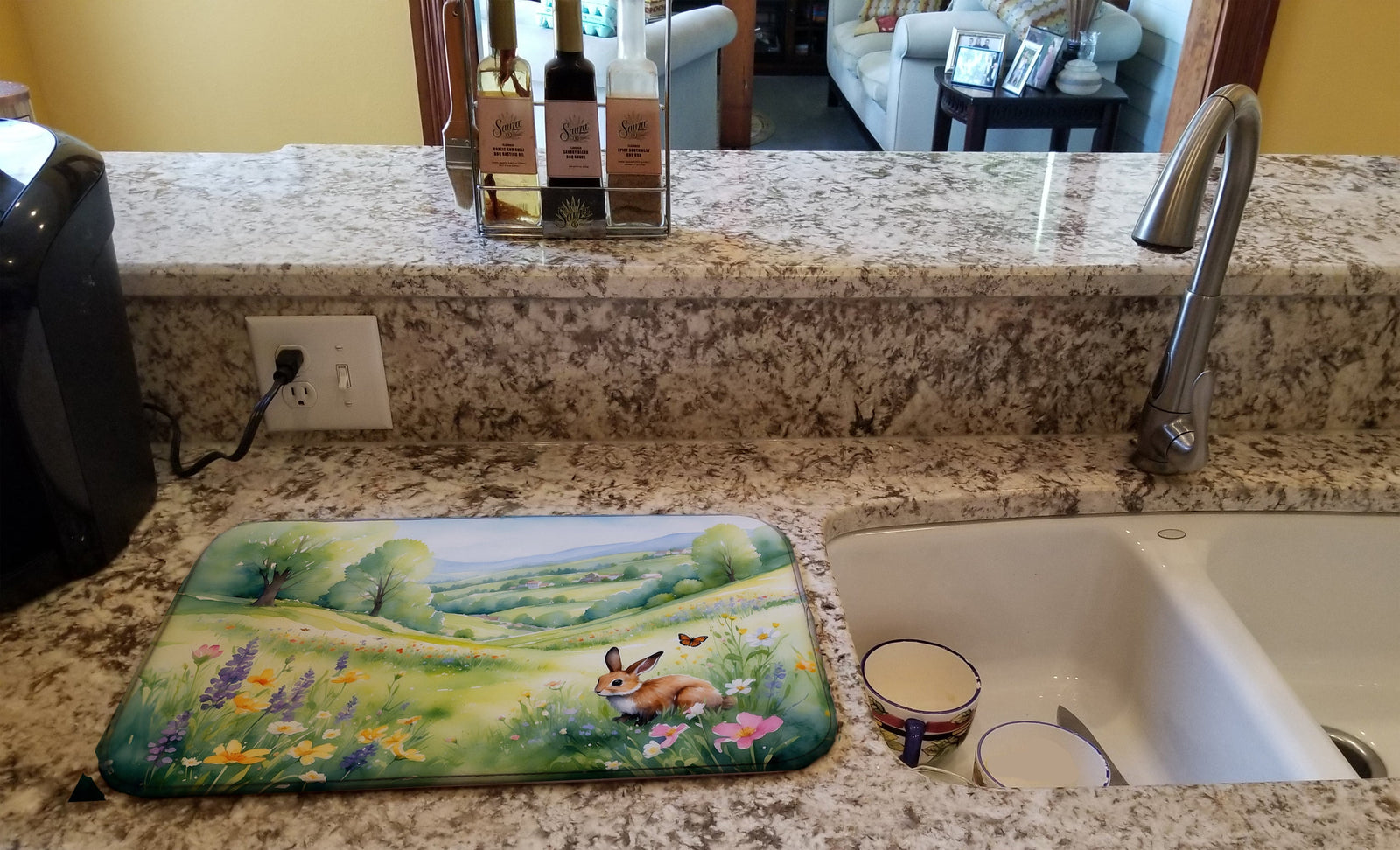 Caroline's Treasures Rabbit Springtime Meadow Dish Drying Mat